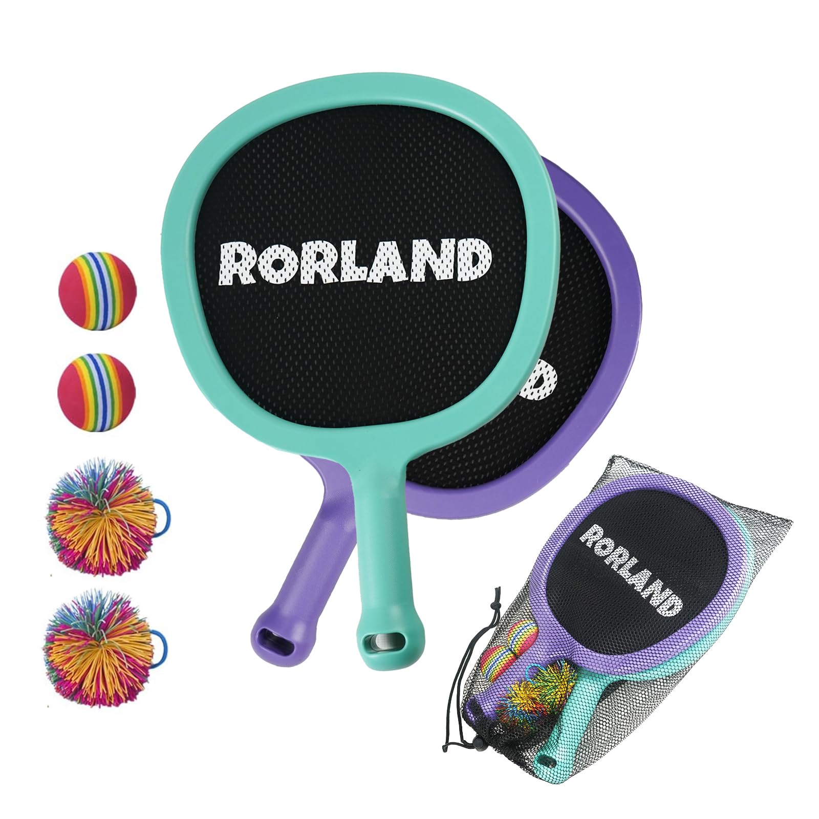 RORLAND Portable Paddles and Bouncy Balls Set for Kids or Adults Indoor Outdoor Activities, Sport Game for Beginner or Intermediate Fun Play, Swing Racket in Beach Pool Backyard Playground Lawn Park