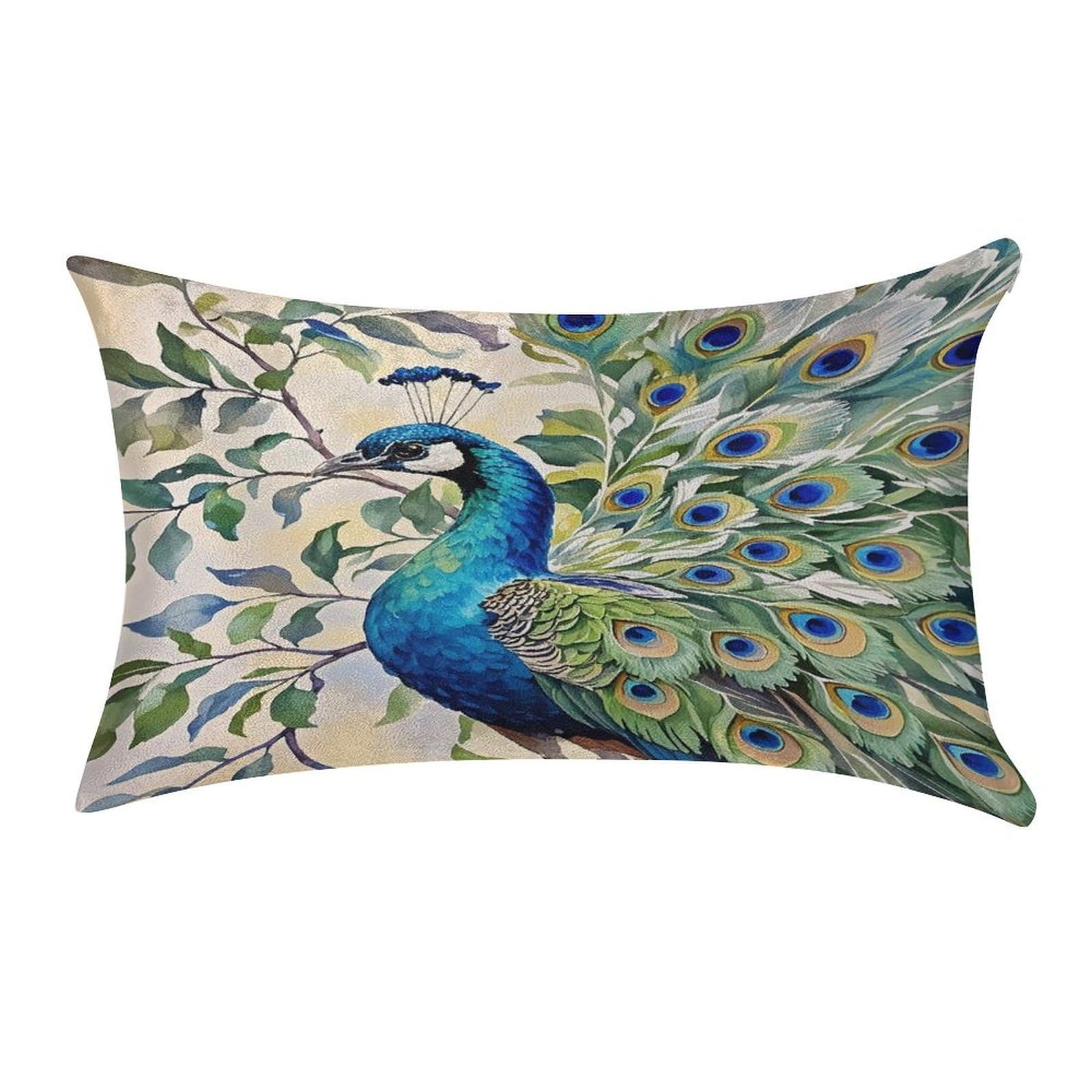 FekiLoot Peacock Watercolor Painting Pillow Covers Luxury Velvet Oblong Pillowcases Rectangular Throw Pillows Case Decorative Velvet Cushion Covers Ultra Soft Lumbar Pillow Shells 12 X 20 in