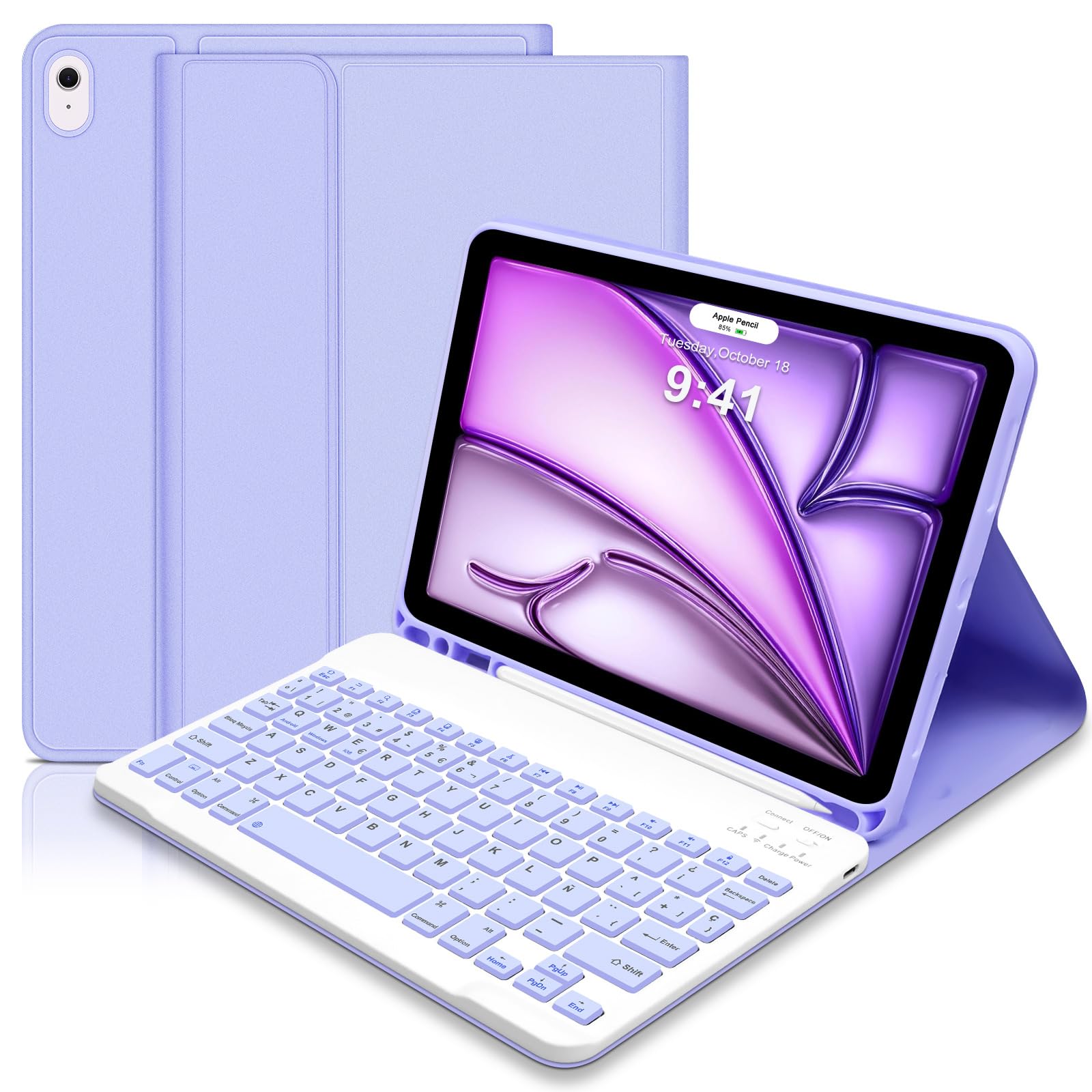 Teclado para iPad Air de 11 Pulgadas M3 2025/M2 2024, Funda con teclado para iPad Air 11, Ultra Delgada Funda con Portalápices,Teclado Bluetooth Magnético Desmontable para ipad Air 5/4 Gen, Púrpura