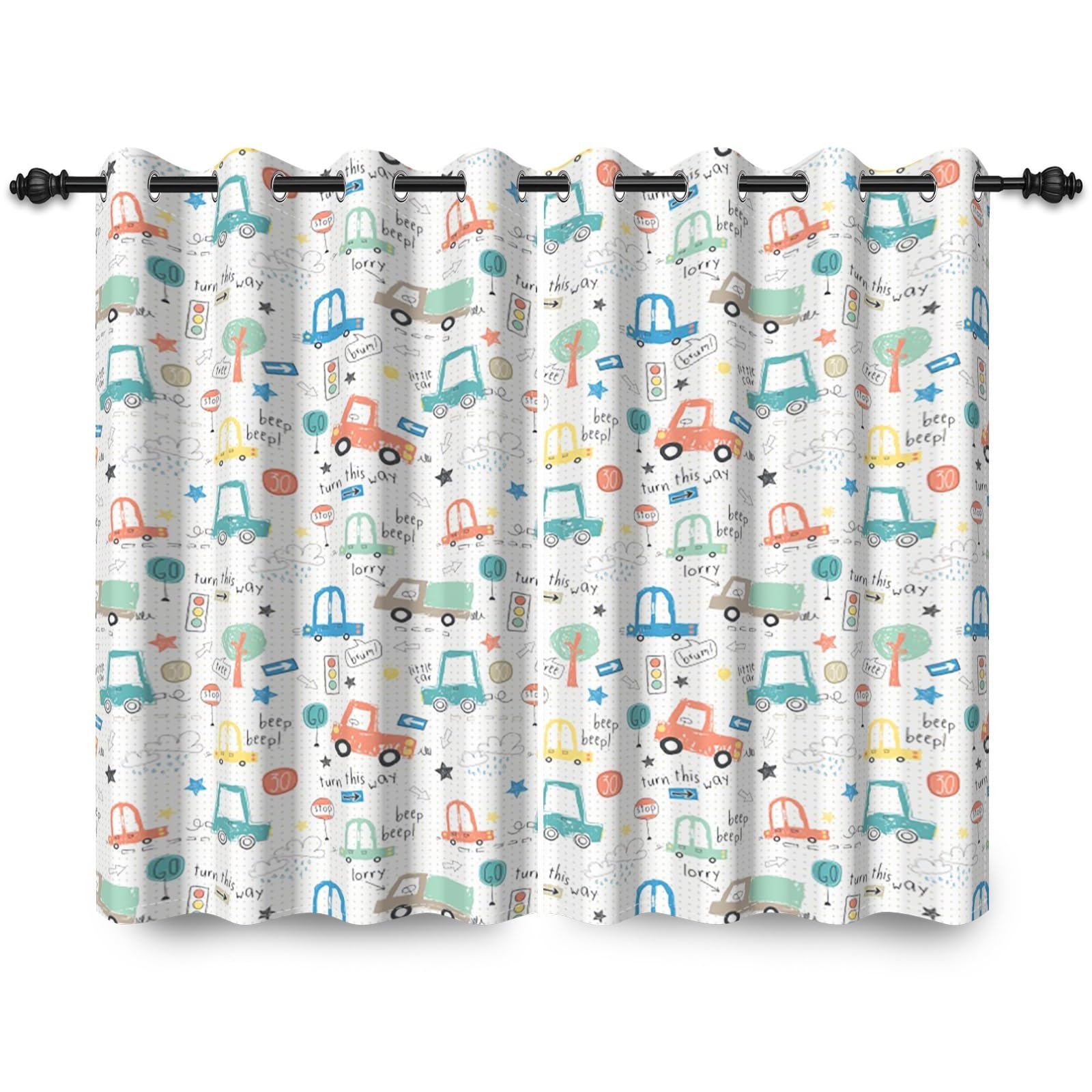 ggaimwf 42"x 63" Cartoon Car Blackout Curtain for Kids Bedroom Colorful Bus Vehicle Transport Cute Little Car Eyelet Thermal Grommet Room Divider Window Drapes for Baby Boys Playroom 2 Panels — image 1