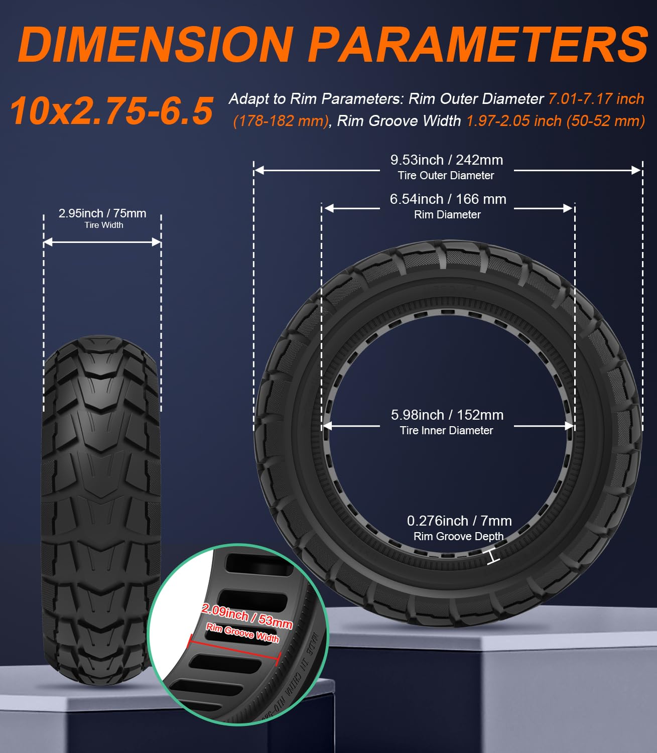 Pneumatici pieni 10x2.75 per monopattino elettrico (Nero 2 pezzi)