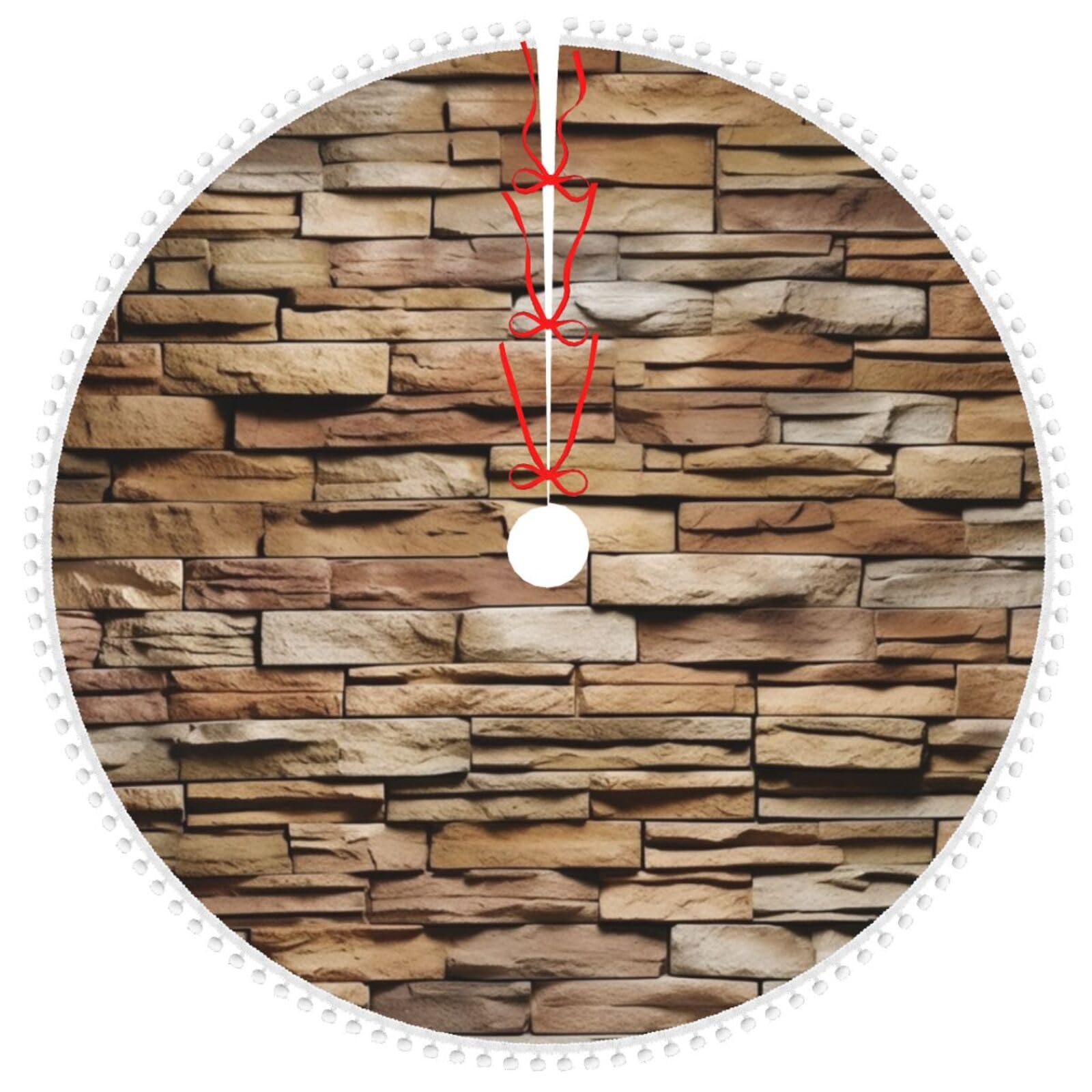 Jupe de sapin style rustique à pompons de 122 cm pour réveillon chaleureux en famille