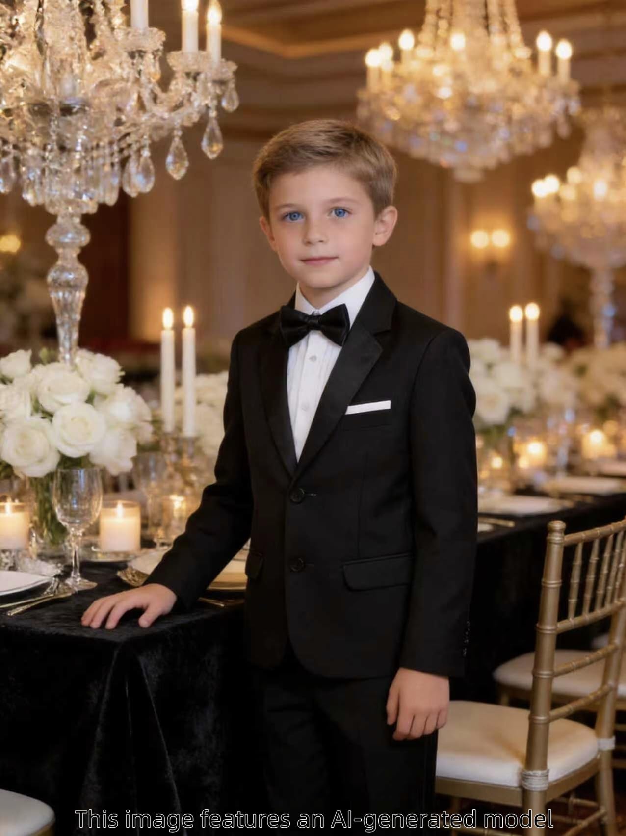 A&J DESIGN Set da smoking da bambino, 5 pezzi, giacca, camicia, pantaloni, cravatta e papillon per bambini dai 6 ai 16 anni, elegante abbigliamento formale
