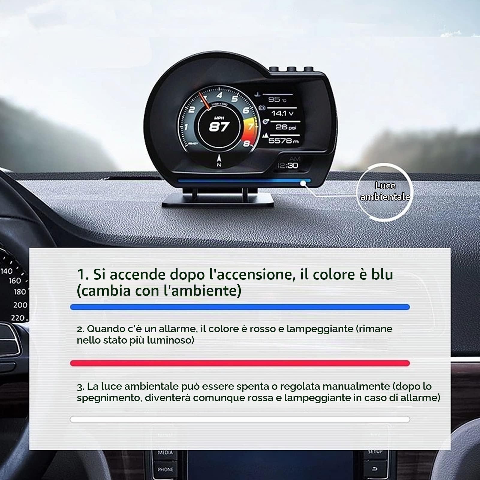 Ospite-Display Heads Up Multi-dati Head Up Display OBD2 + GPS Smart Gauge Car HUD Tachimetro Turbo RPM Allarme per Camion Auto