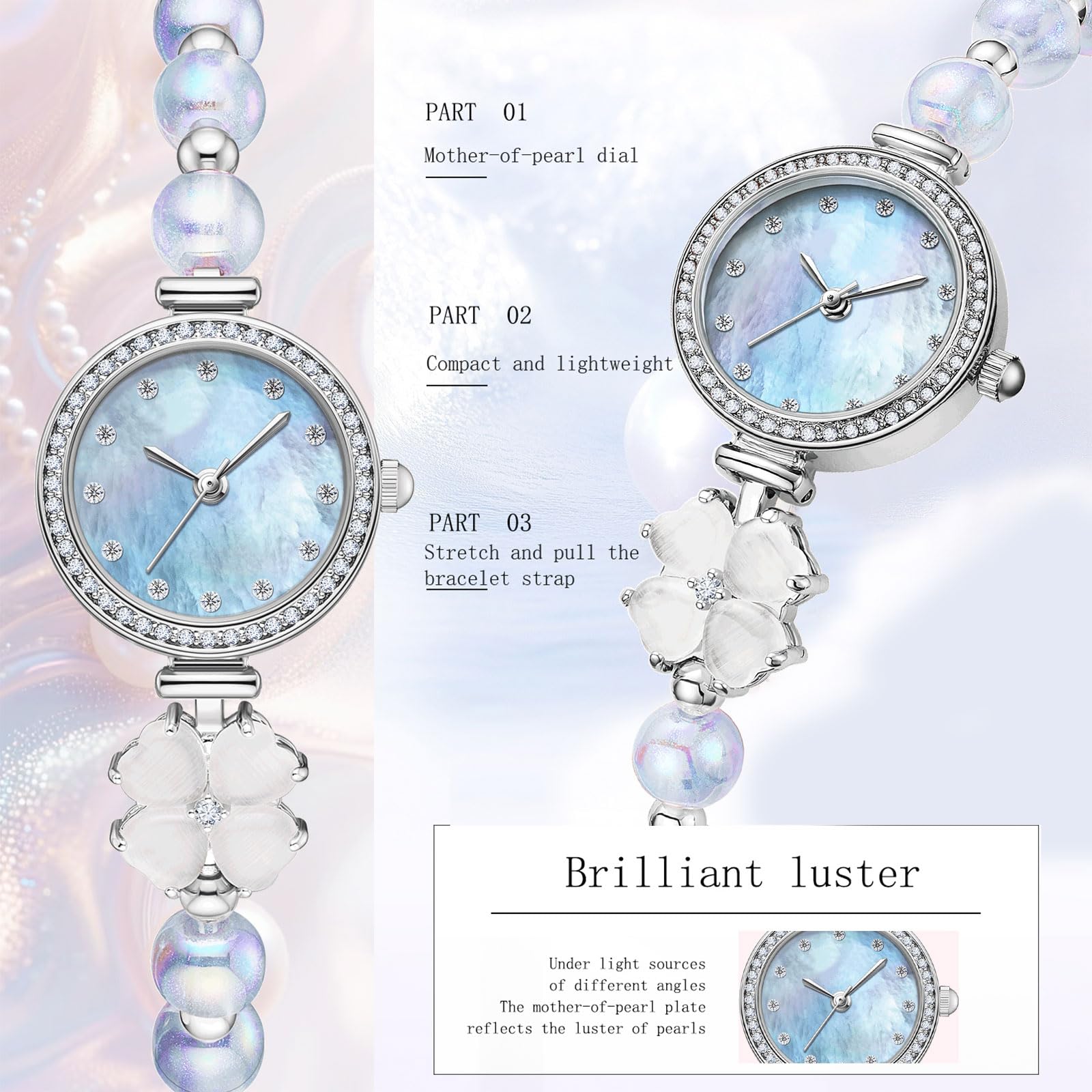 findtime Armbanduhr Damen Analoge Quarz Damenuhren Verstellbare Armband Exquisite Stylisches Elegante Vintage Uhr für Frauen Verstellbar Armreif Strass Design Schmuck Gold Weiß