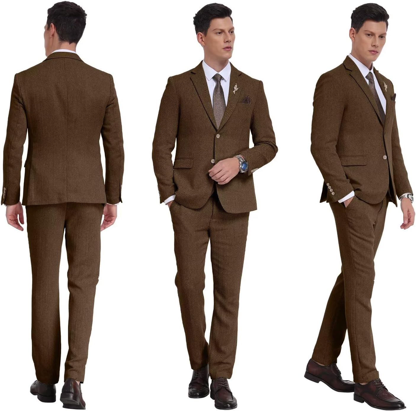 Retro Tweed Mens Suit Herringbone Slim Fit 2 Buttons Men's Jackets Sets Prom Wedding Jacket Blazer Pants Groom Tuxedo Set - Image 4