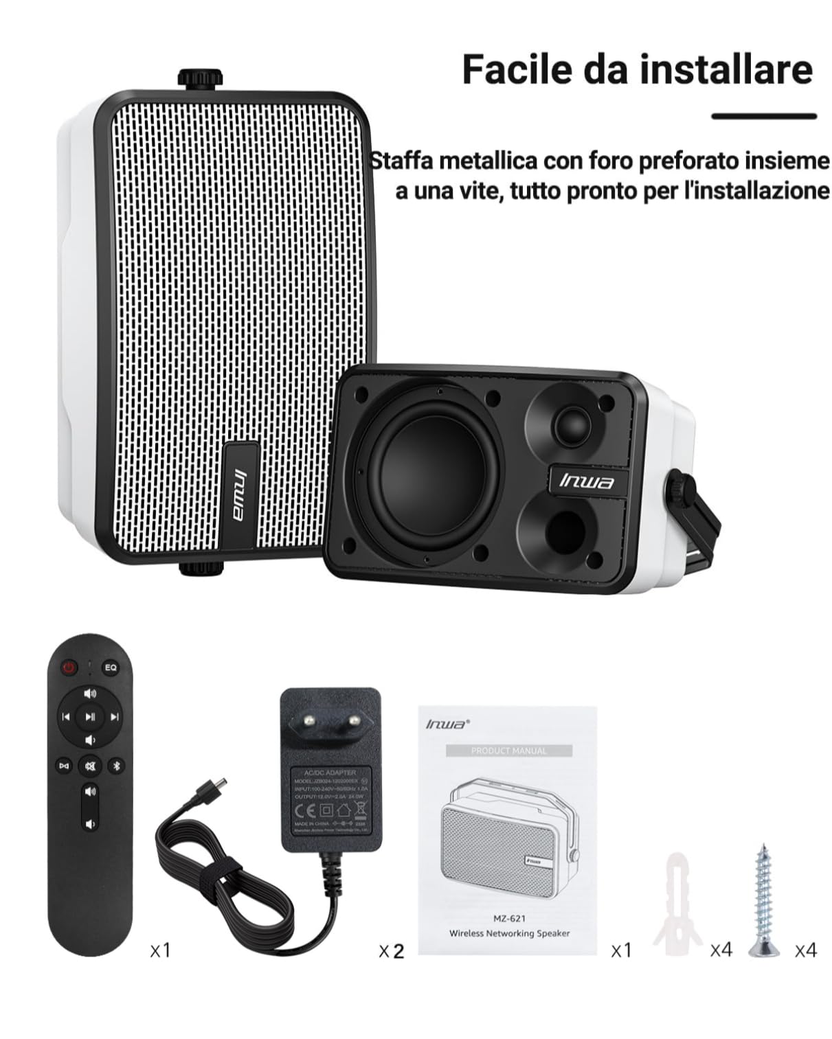 Inwa Cassa Bluetooth Esterni 400W IPX5 Impermeabile Wireless Sistema Audio 2 Pezzi Sync Speaker 2025