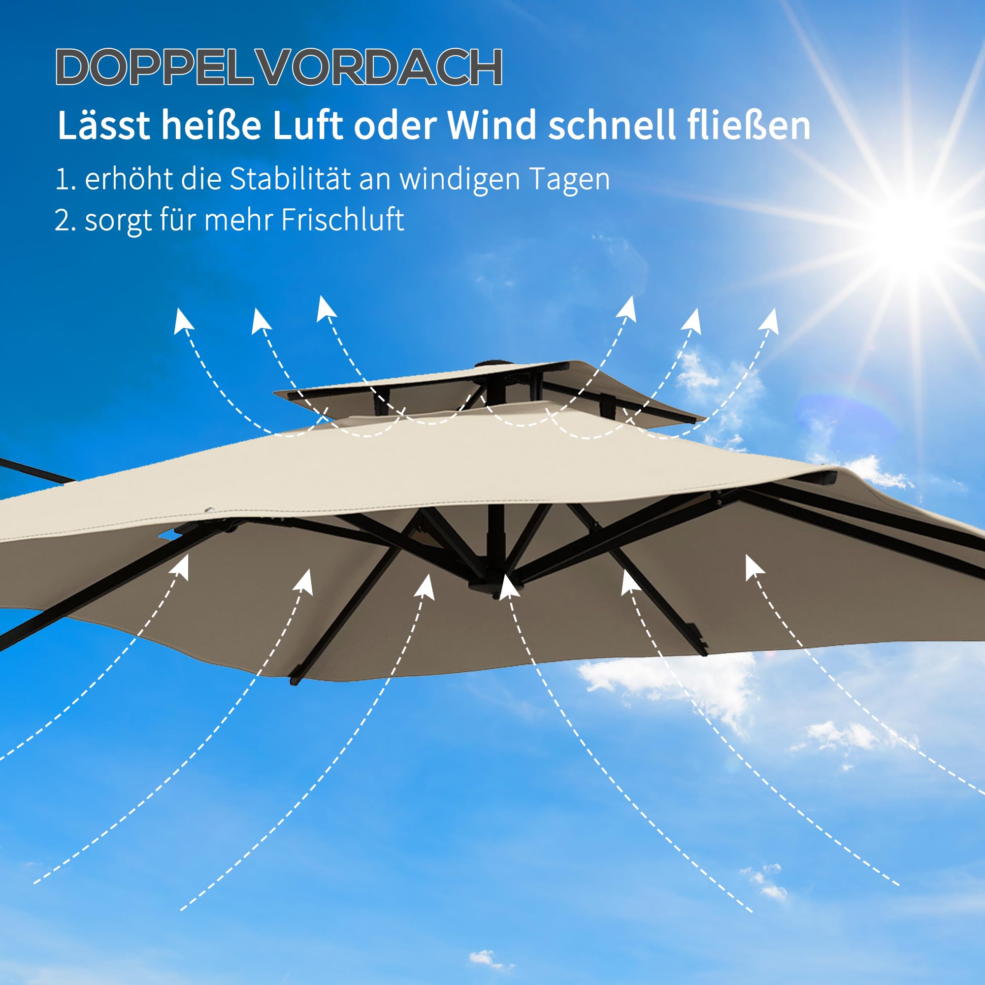 Outsunny Sonnenschirm ca. 3 x 3 m 360 Grad Schwenkbar Balkon Alu Khaki