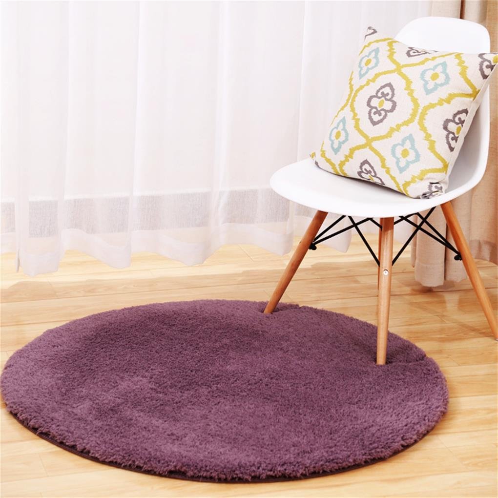 Yanie Solid color Multi-functional cashmere round Rug Living room Bedroom Bedside Non-slip Mat, Gray purple, 100 * 100cm