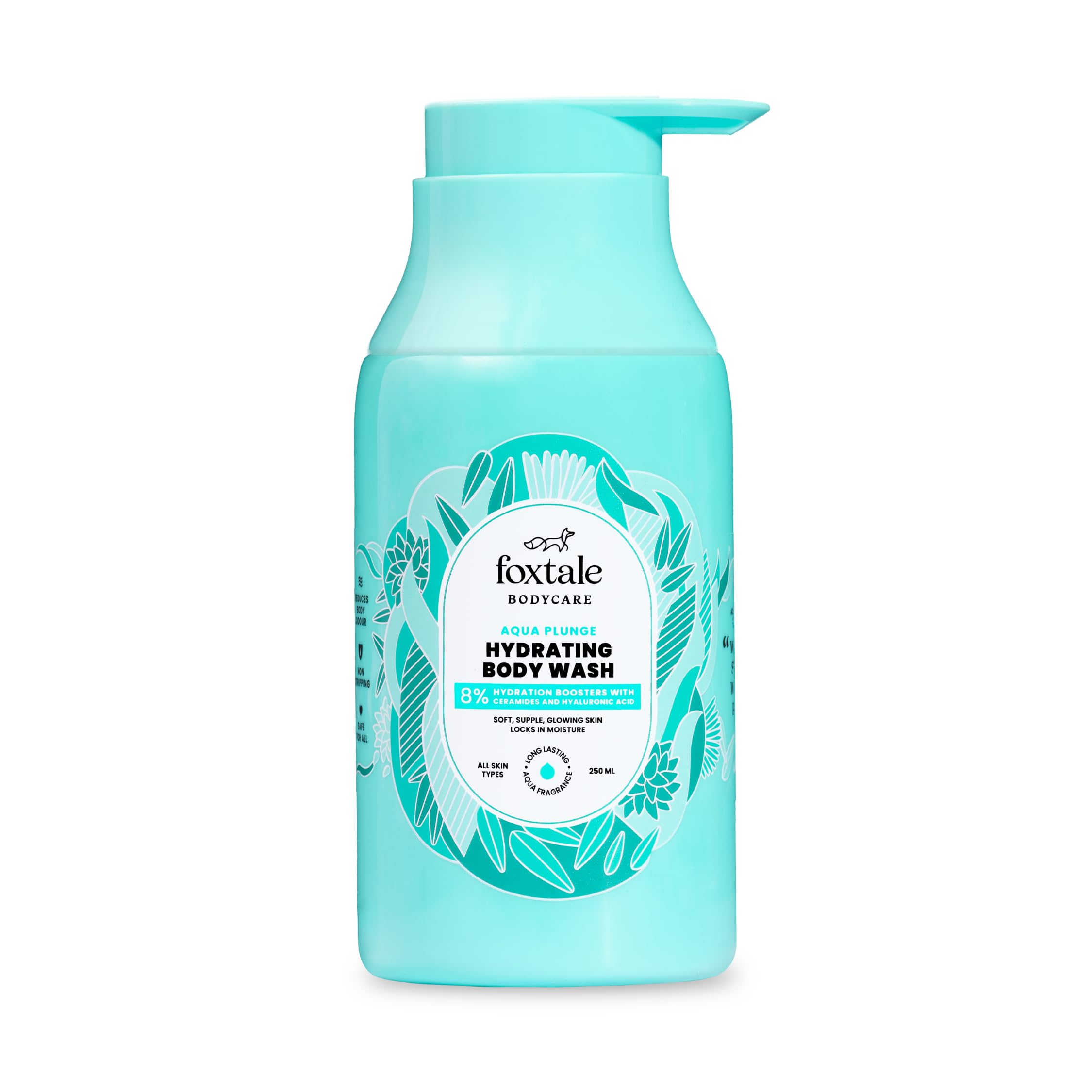 FoxTaleHydrating Body Wash with Hyaluronic Acid & Ceramides | Strengthens Skin Barrier | 24-hour hydration | 6+ hrs Odour Control | SLS-Free Body Wash for Women & Men | All Skin Type | 250 ml