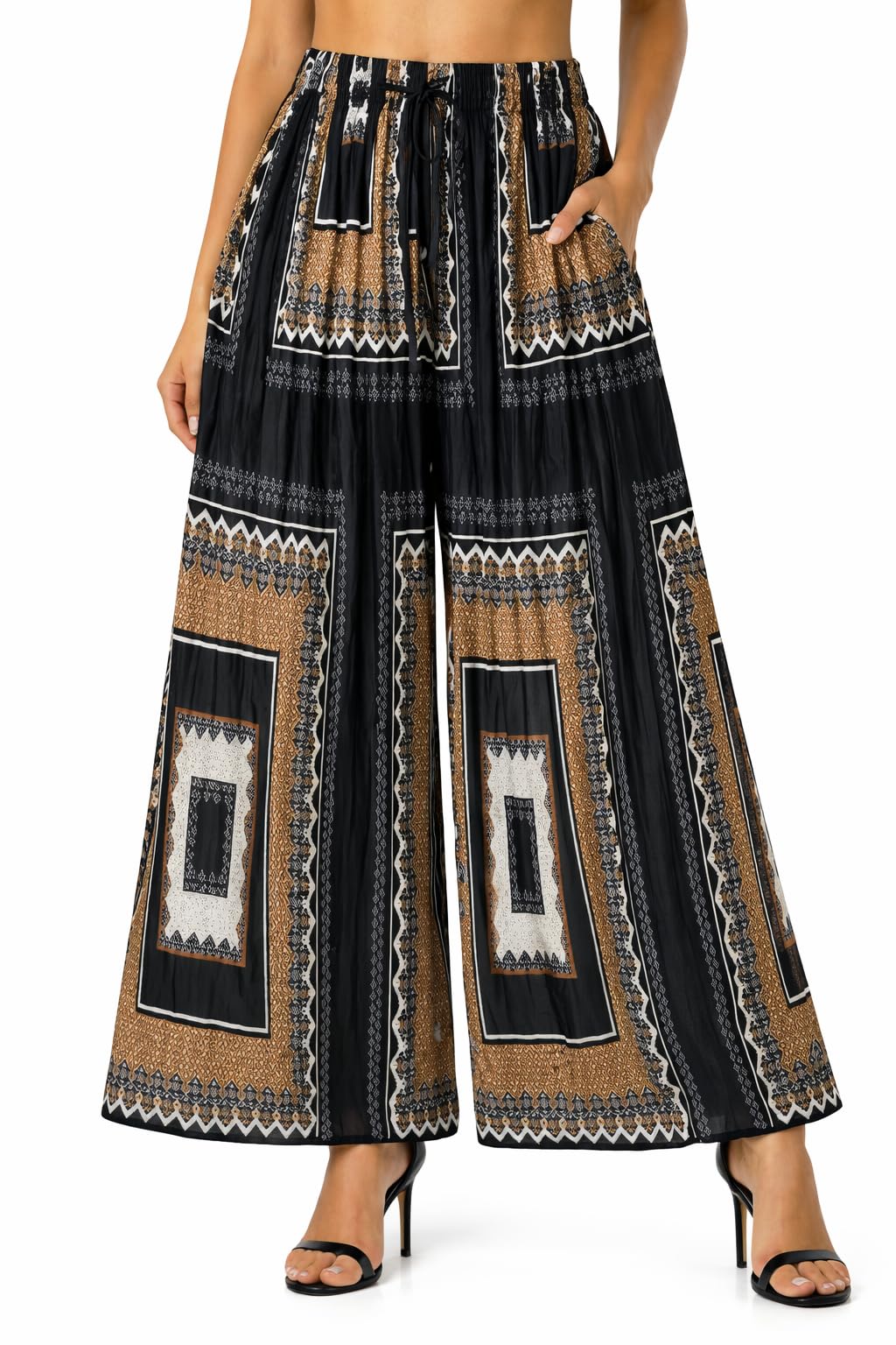 Boho Printed Plazo Pants for Women, Wide Leg, High Waist, Ethnic Print, Casual Palazzo Trousers-picture-11