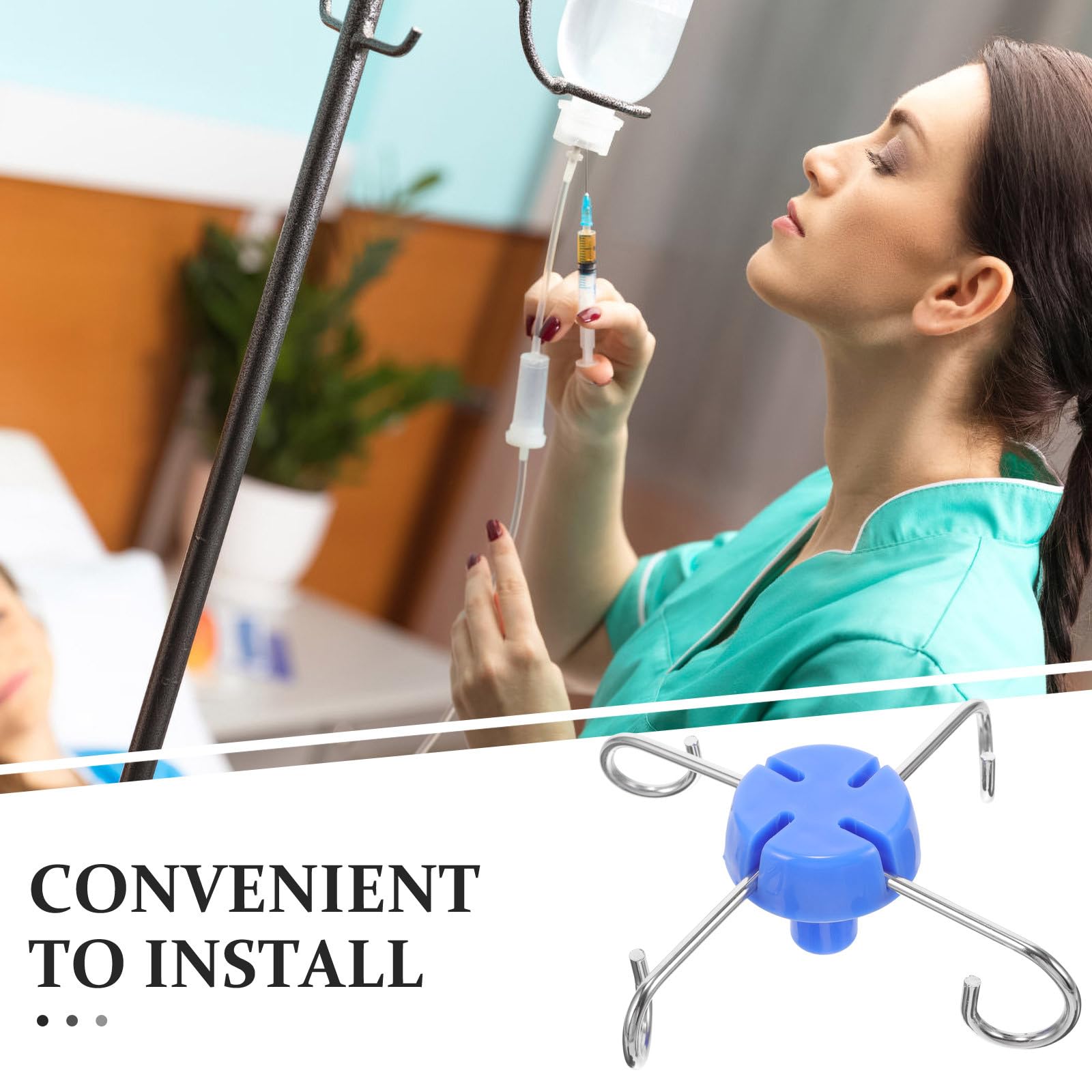 ORFOFE Soporte portátil para suero intravenoso con gancho azul, accesorio para estante de infusión de 13 mm, gancho pequeño para uso clínico, hospitalario y doméstico, pieza ligera y duradera