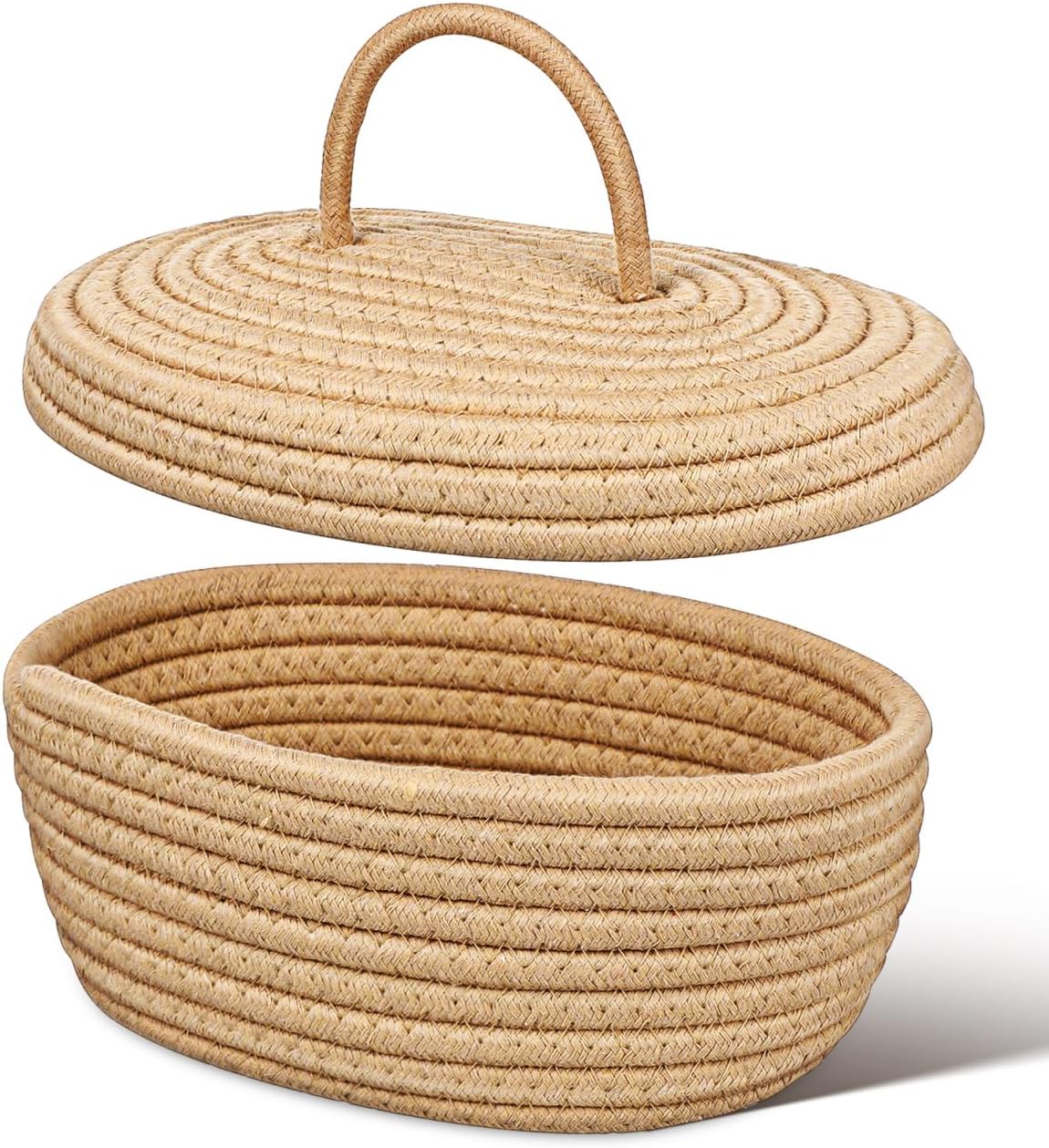 Cabilock ハンドメイドコットンロープ収納バッグ メイクや電話用 コンパクトオーガナイザーポーチ 織物収納バスケット 寝室やリ