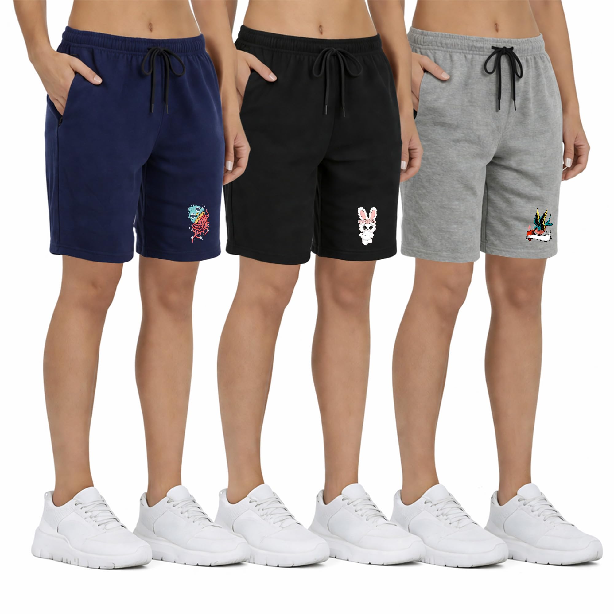 buy that trendz Womens Cotton Summer Knee Length Shorts Cute Rabbit Printed Regular Fit Casual Shorts Combo for Womens Pack of 3 (S-4XL)-picture-54