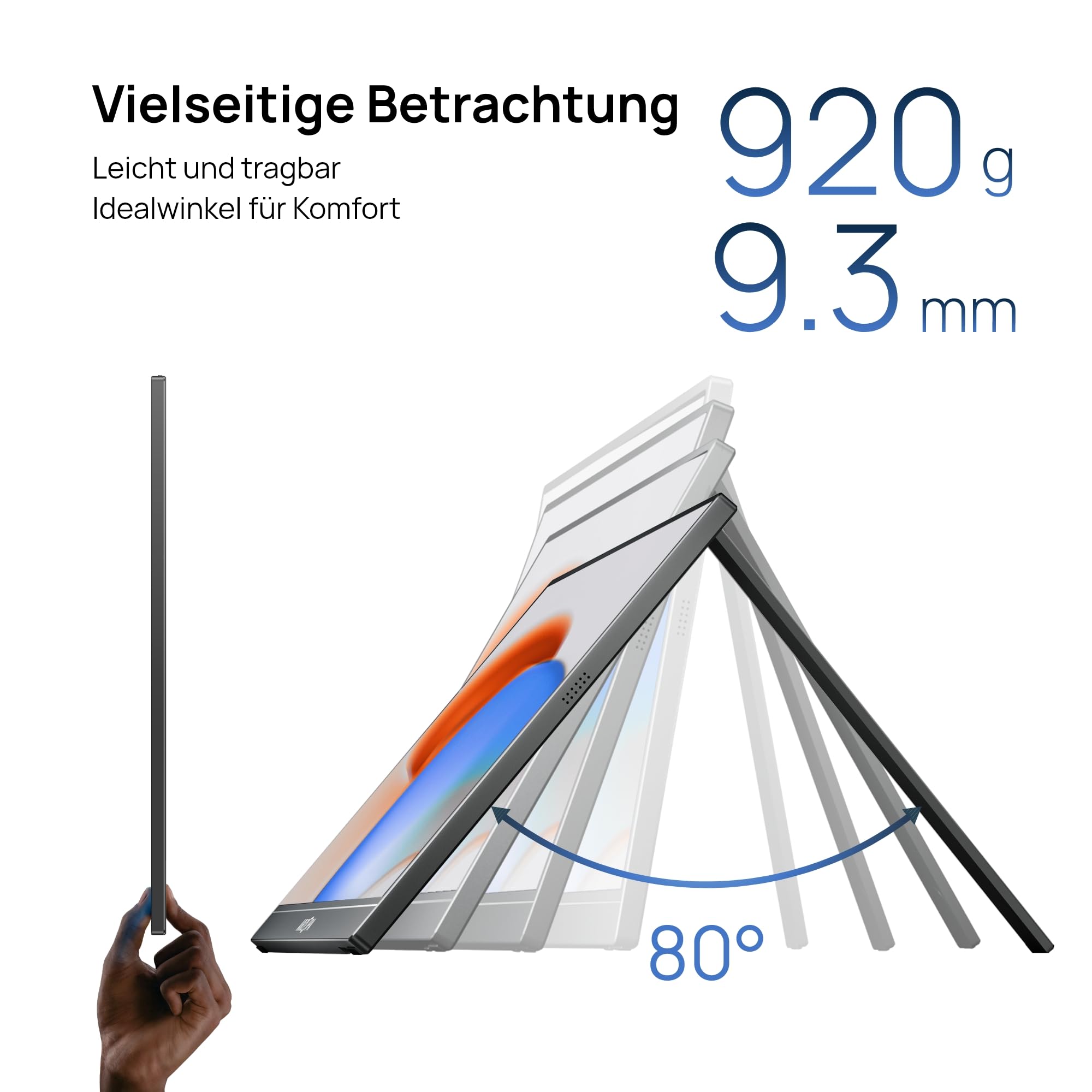 ARZOPA Portable Monitor Großer Tragbarer Monitor mit FHD HDR IPS Display & Standfuß, Perfekt als USB-C und HDMI Zweitbildschirm für Laptop, PC, Smartphone, PS5, Xbox,17.3 Zoll, 103% sRGB A1M, Schwarz