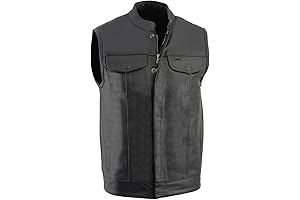 "Mayans MC" Men's Black Leather Motorcycle Vest with Dual Closure Zipper and Snaps