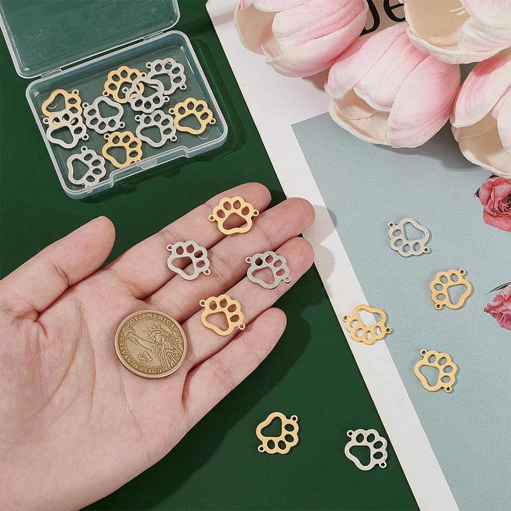 20Pcs 2 Colors Paw Print Charms 19mm Wide Flat Paw Connector Pendants Small Link Charm Stainless Steel Paw Connector Charms for Jewelty Making Hole: 1.4mm - Image 3