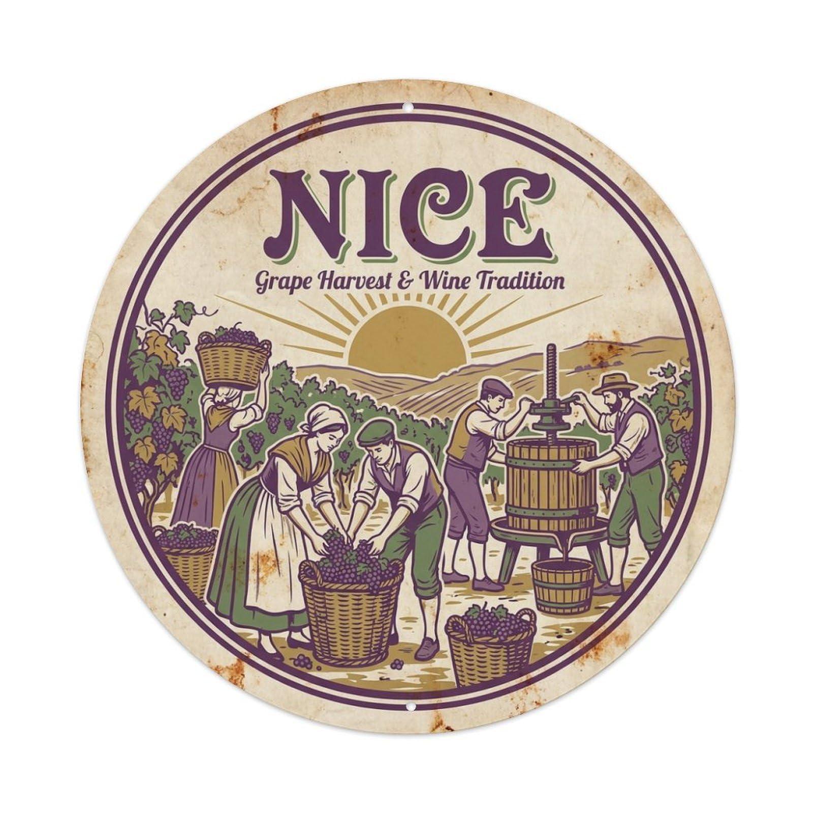 Olhnbad Style Grape Harvest Wine Tradition Nice Cuisine Travel Metal Tin Sign