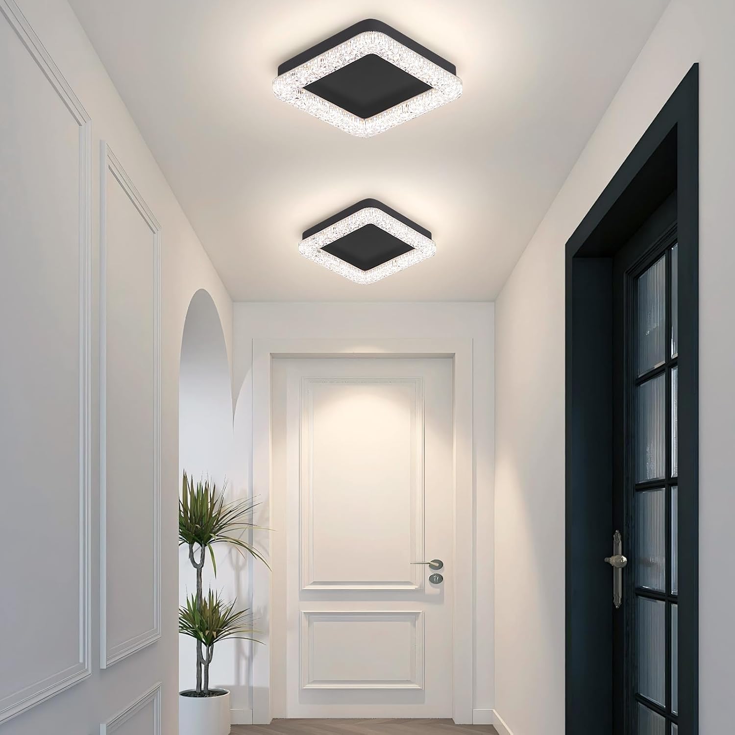 10 Inch LED Hallway Light Fixtures, 4500K Black Modern Flush Mount Ceiling Light, Square Acrylic Close to Ceiling Lighting Fixtures for Hallway Bedroom Entryway Kitchen Ceilings Lamp (Square)