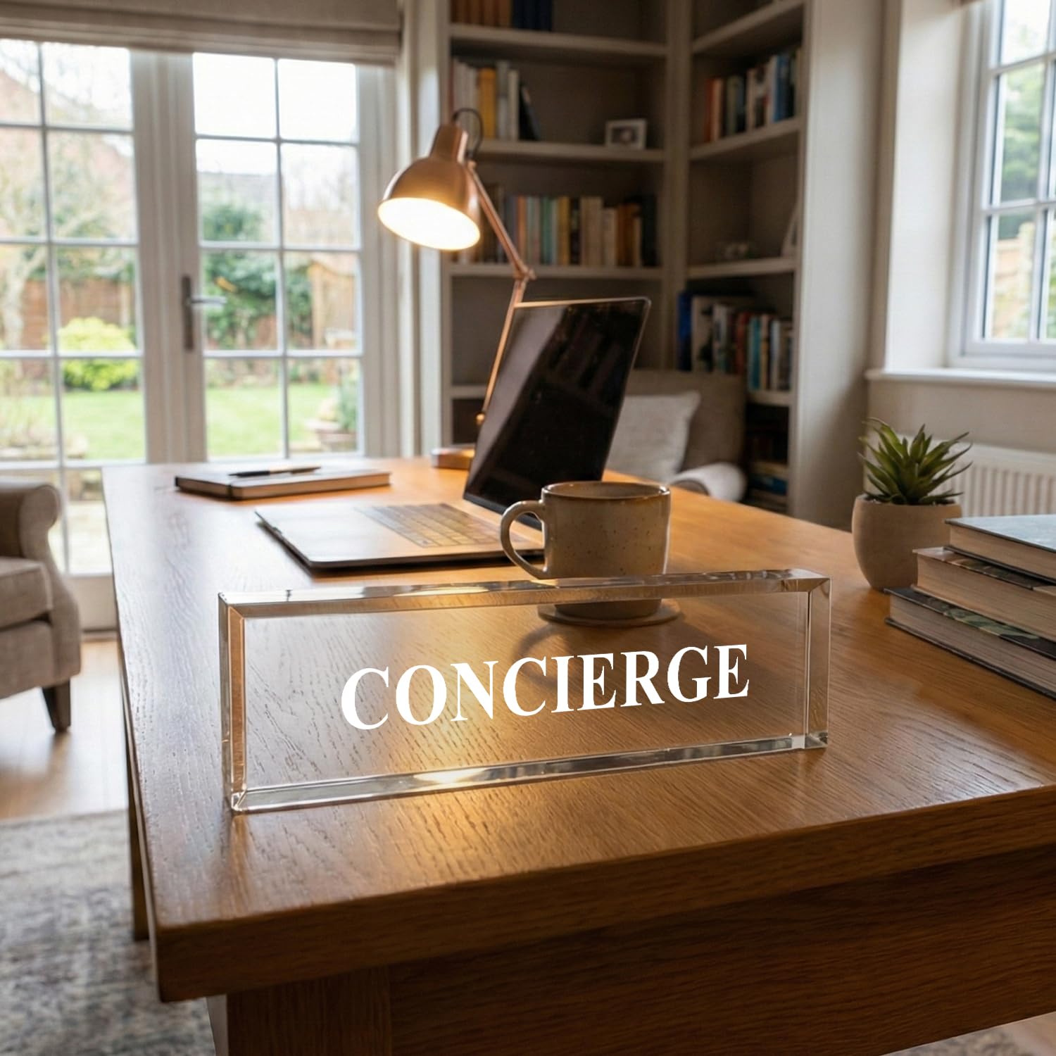 Concierge - Acrílico transparente de 2 x 8 pulgadas, Cartel Personalizado, Decoración de Accesorios de Escritorio de Oficina