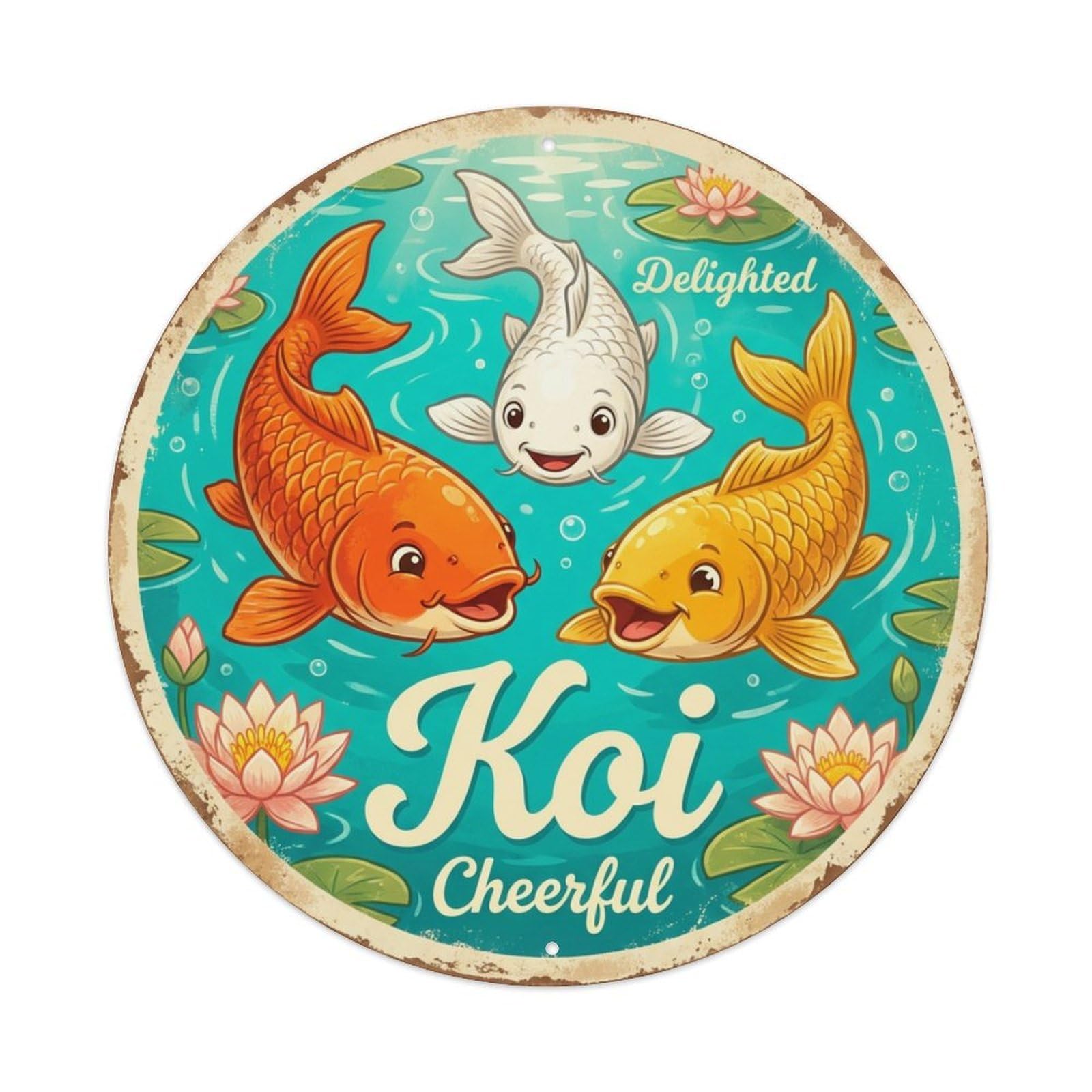 Fyrn Style Metal Tin Sign Koi Fish Cheerful Vintage Japanese Decor