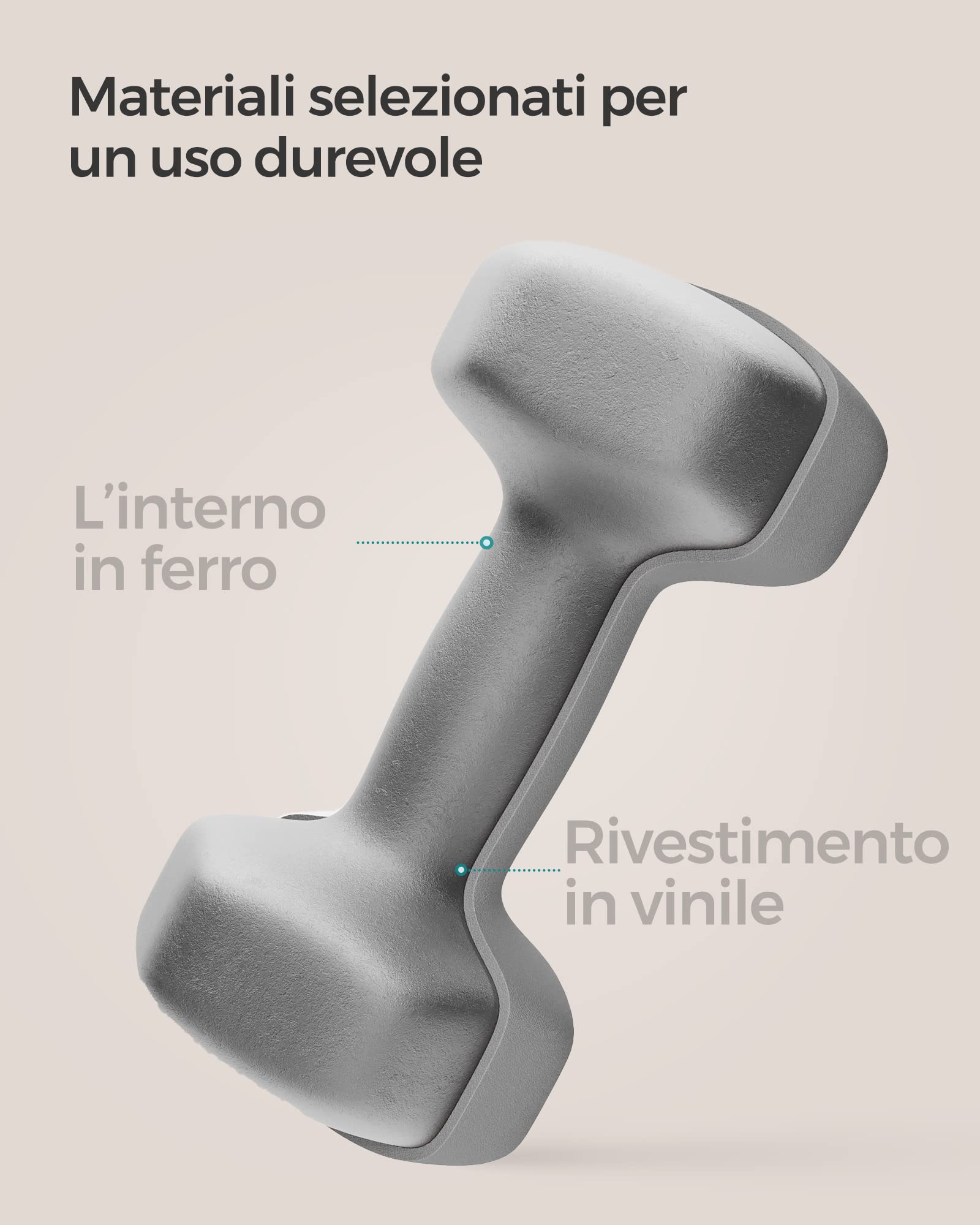 SONGMICS Set di 2 manubri, 2 x 5 kg, manubri corti, esagonali, rivestimento in neoprene, allenamento di forza, allenamento, fitness, casa, grigio tortora SYL910G01