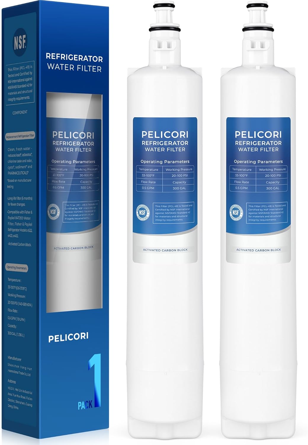 847200 Water Filter Replacement, Compatible with Fisher & Paykel 847200 – FWC3, Model Number RF170, RF201ADUSX5N, RF201AHUSX1, E402 (2 Pack)