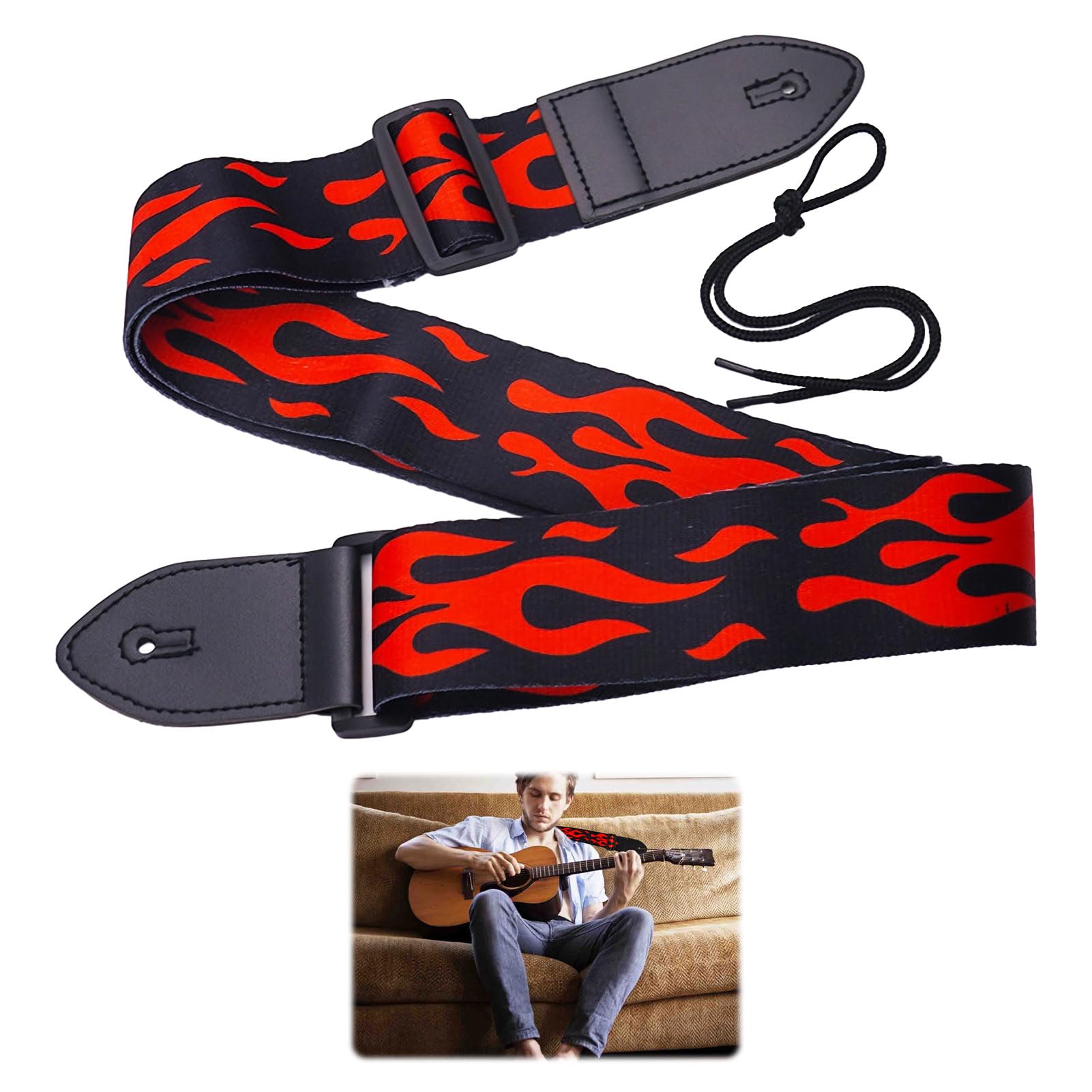 Guitar Strap,Lightning Electric Guitar Strap,5cm Wide Guitar Straps for Electric, Childs Guitar Stra p,Acoustic and Bass Guitar,Bass Guitar Stra p Acoustic Guitar Str ap Guitar Straps (Red)