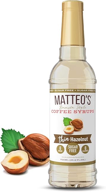 Matteo's Sugar Free Coffee Flavoring Syrup, Hazelnut, Delicious Coffee Syrup, 0 Calorie, 0 Sugar Coffee Syrups, Keto Friendly, 25.4 Oz, 1-Pack