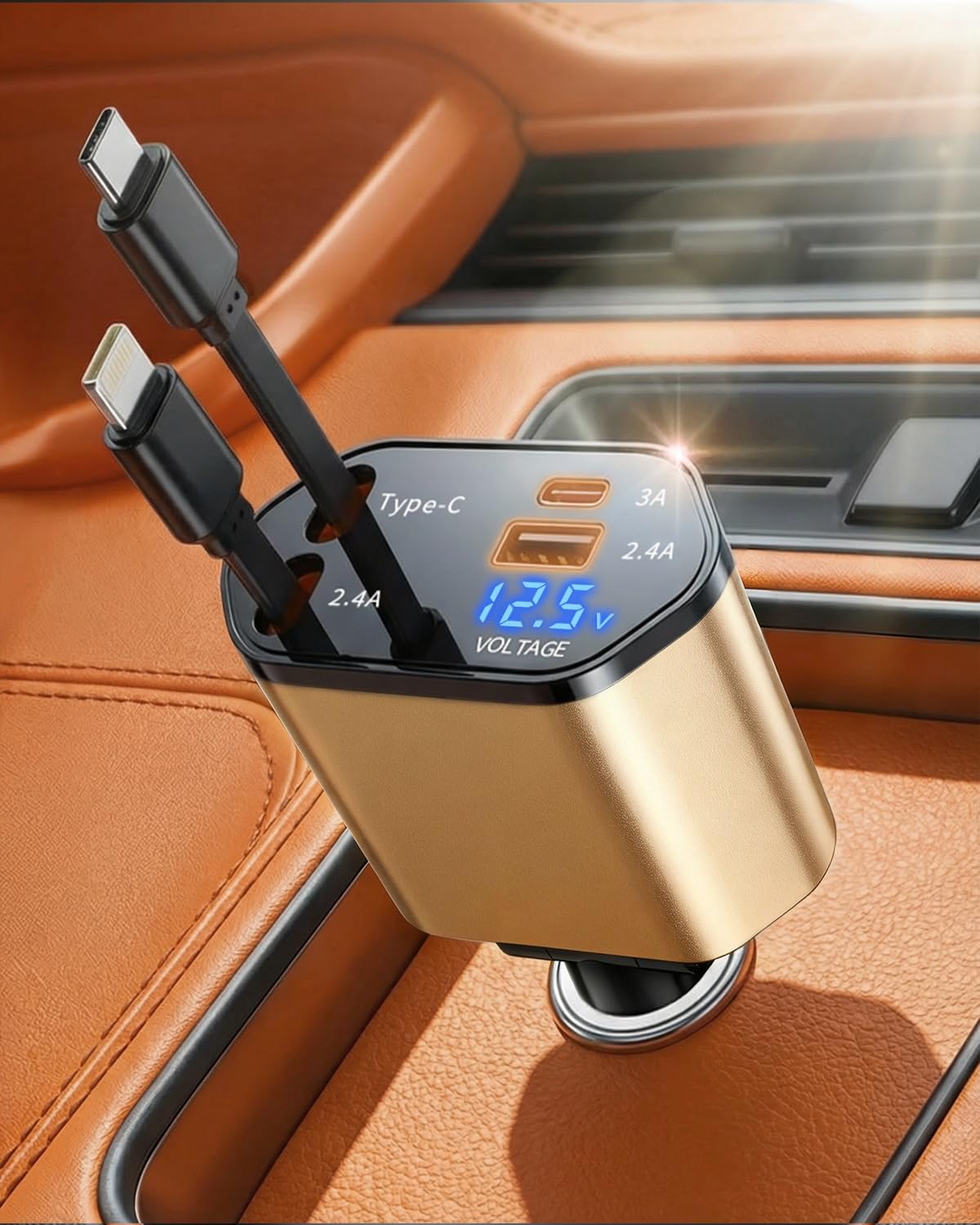 2026 MimAuto 4 in 1 Retractable Car Charger, Car Charger USB C Fast Charger, Car Phone Charger for iPhone 17/16/15/14/13, Samsungs, Tablets, Dash cams. Black Car Accessories for Men Women — view 9
