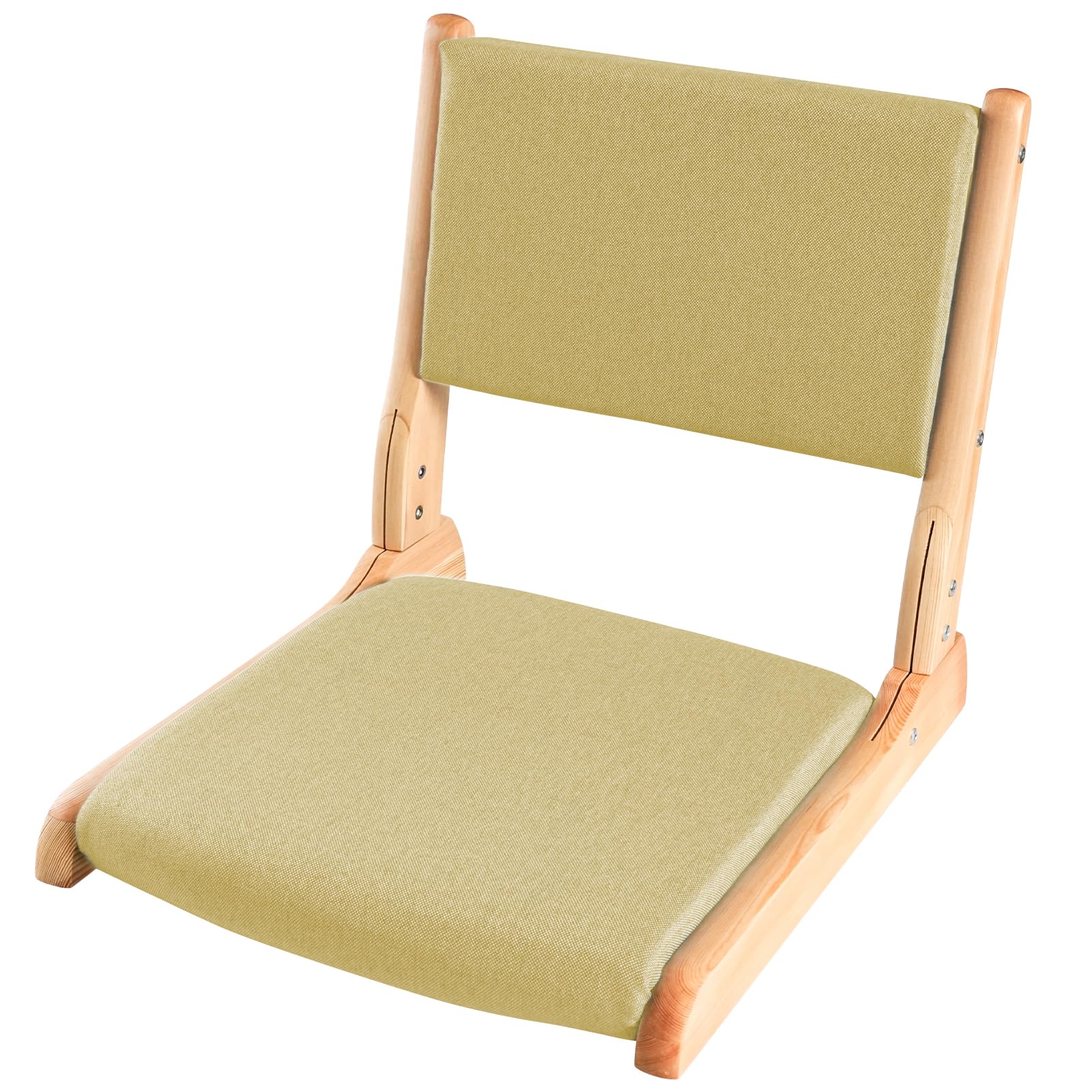 Japanese Floor Chair with Back Support, Foldable Meditation Chair, Legless Tatami Chair with Cushion, Floor Seat for Living Room, Bedroom, Bay Window (1, Green)