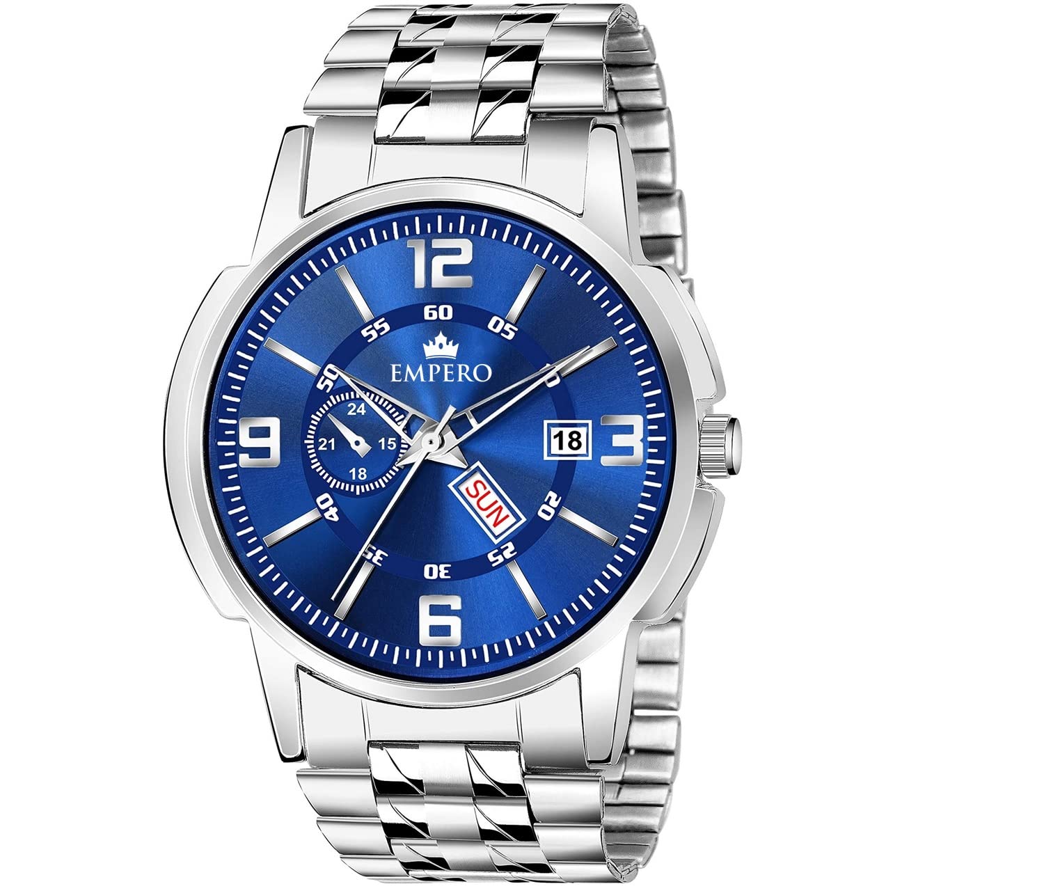 EMPERO-02 Silver Stainless Steel Blue Dial Day and Date Analog Mens Watch (B0C1NQC83D) Amazon Price History, Amazon Price Tracker