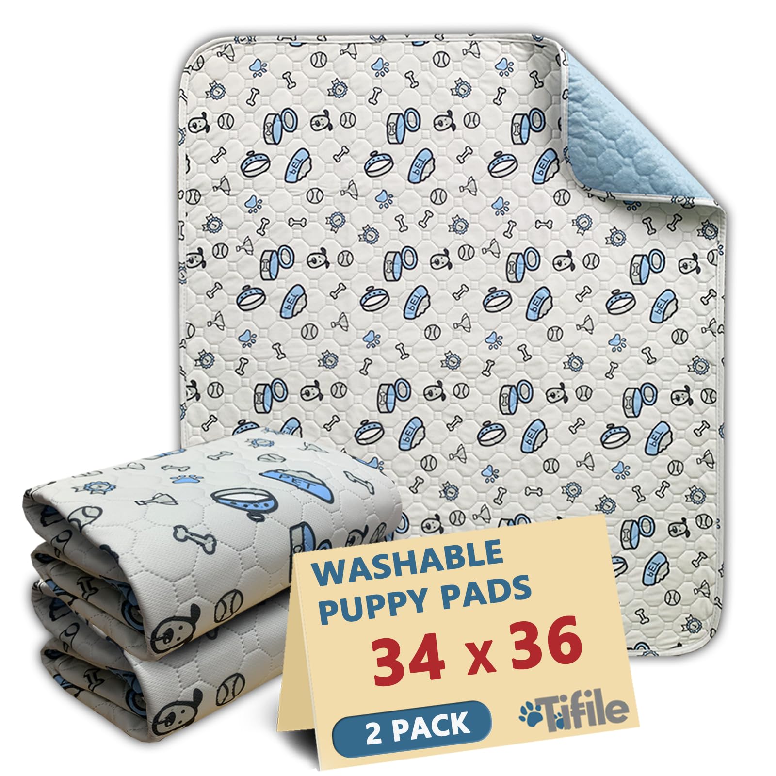 Washable Pee Pads for Dogs, 2 Pack Reusable Puppy Pads, Absorbent Whelping Pads with Bone Print, Non-Slip Waterproof Pet Training Pads for Couch,