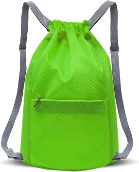 Waterproof Gym Backpack with Drawstring, Sport for Women and Men, Large Capacity Foldable Drawstring Bag, Backpack for Hiking, Camping, Travel, Swimming Green