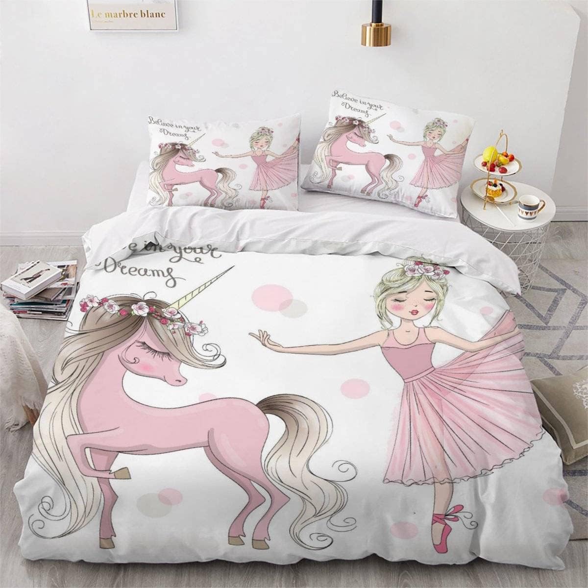 MEVASA King Bedding Set Cartoon Horse 3d Printed Girls Boys Adults Soft Microfiber Fluffy Breathable Kingsize Duvet Cover Set Princess Bedding King Size with 2 Pillow Cases /230x220