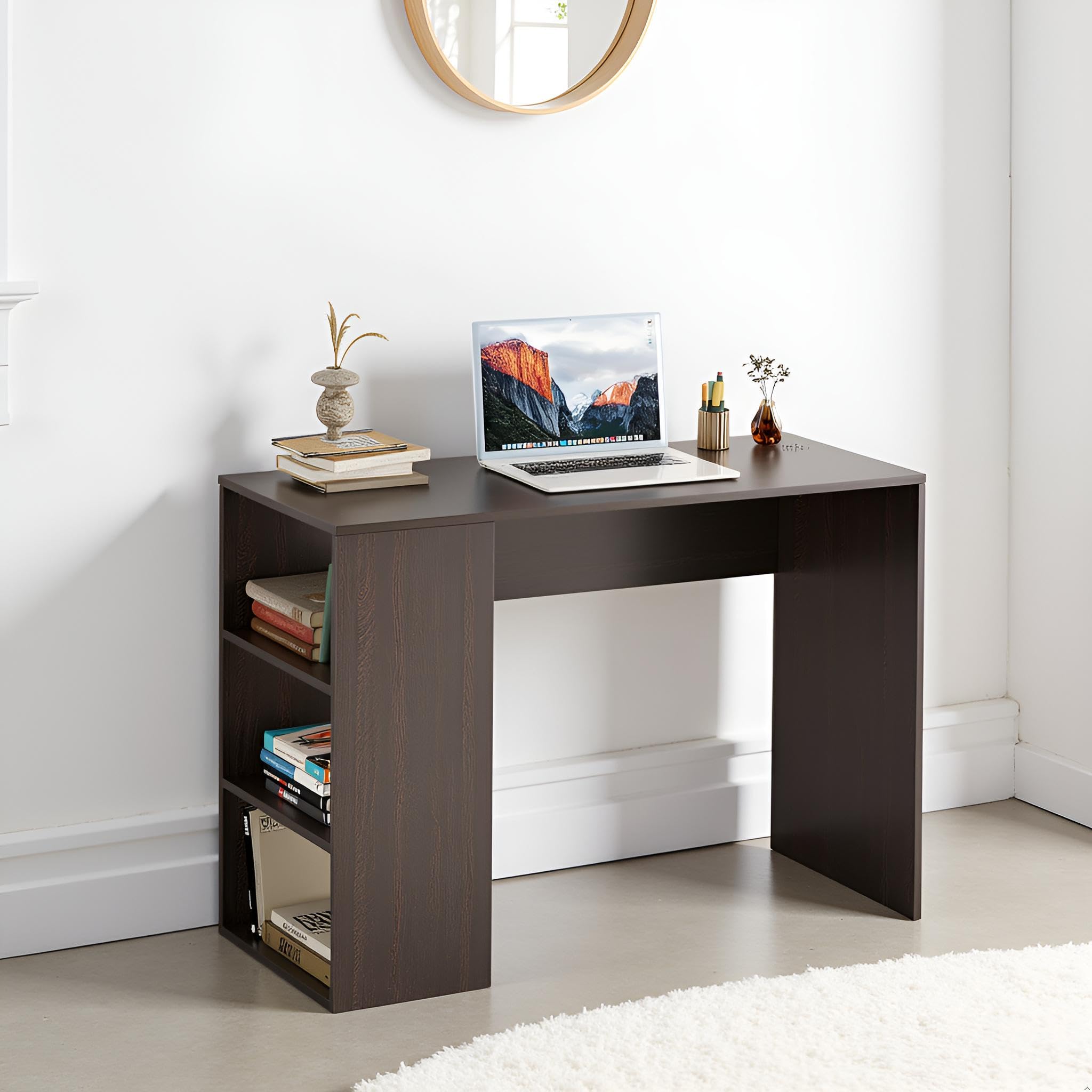 Lexus Compact Wooden Study Table with Side Storage Shelves � Modern Computer Desk for Home & Office, 103x40x74 cm (Wenge)