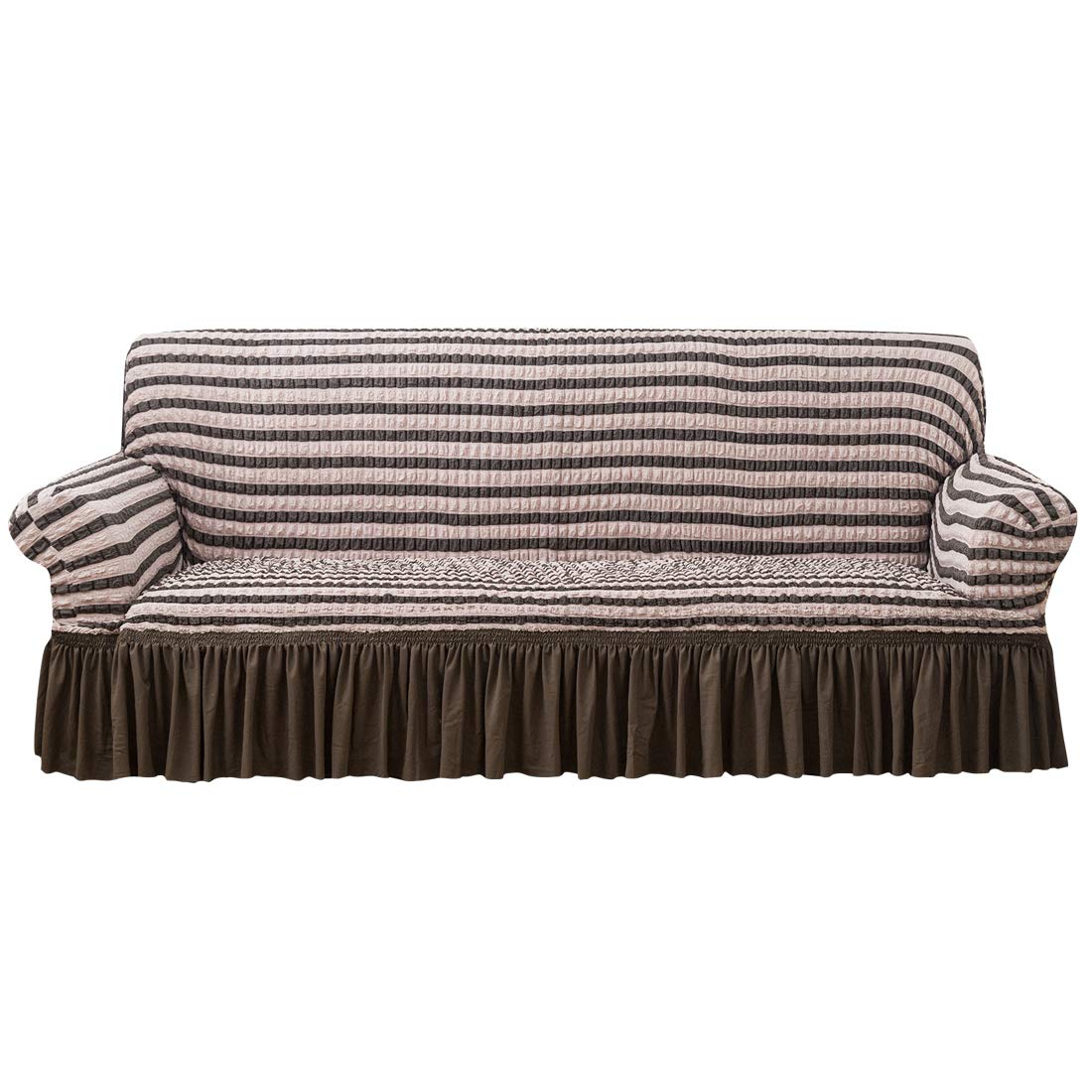 YAOYI Stretch Sofa Cover with Skirt, 1/2/3/4 Seater Seersucker Full Cover Sofa Protective Cover, Polyester Spandex Fabric (1 Seater,T)