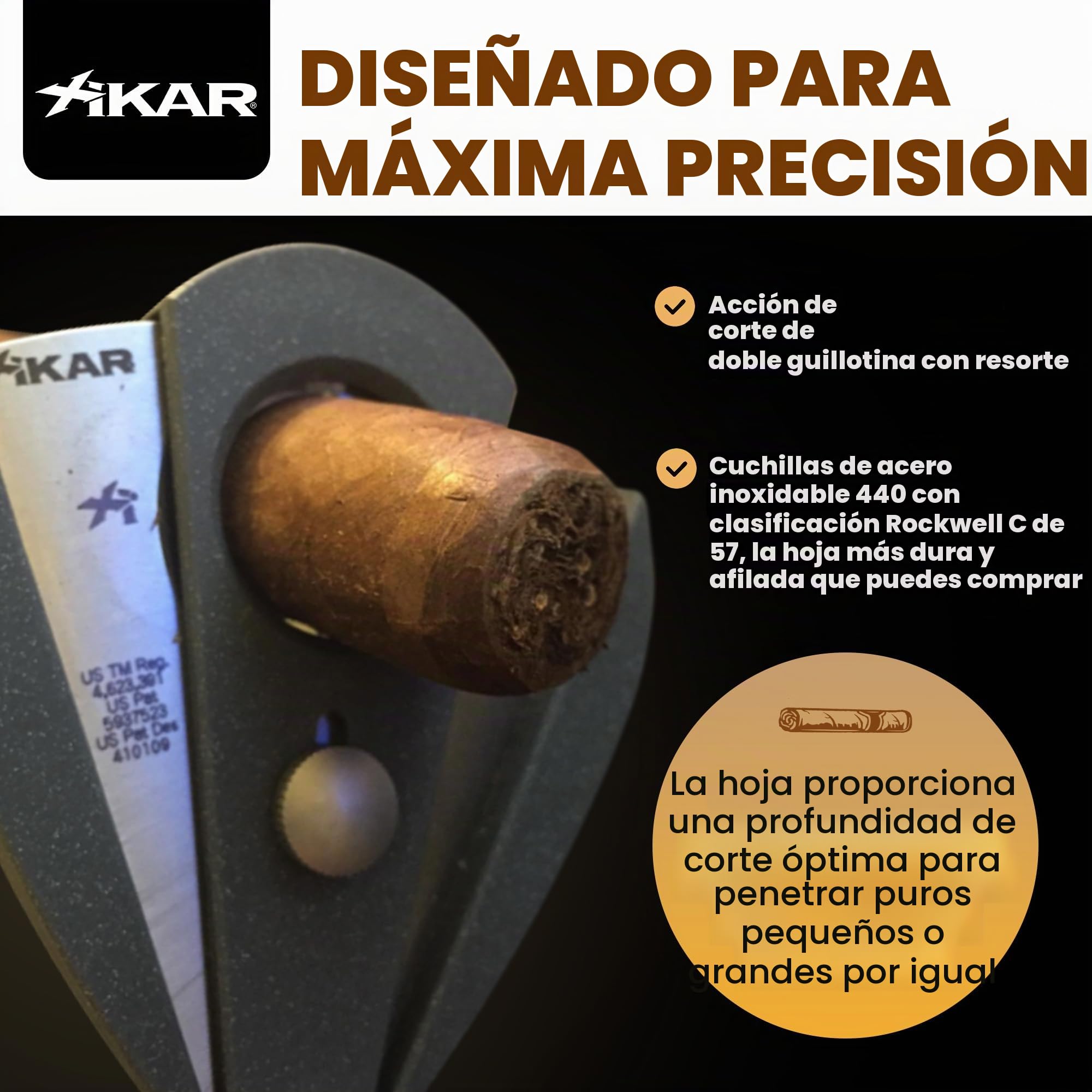 Xikar, Xi2, Cortapuros de precisión de doble guillotina con cuchillas de acero inoxidable 440, acabado negro, Rockwell C para puros con anillo de calibre nominal 54 a 60, diseño ergonómico de lágrima