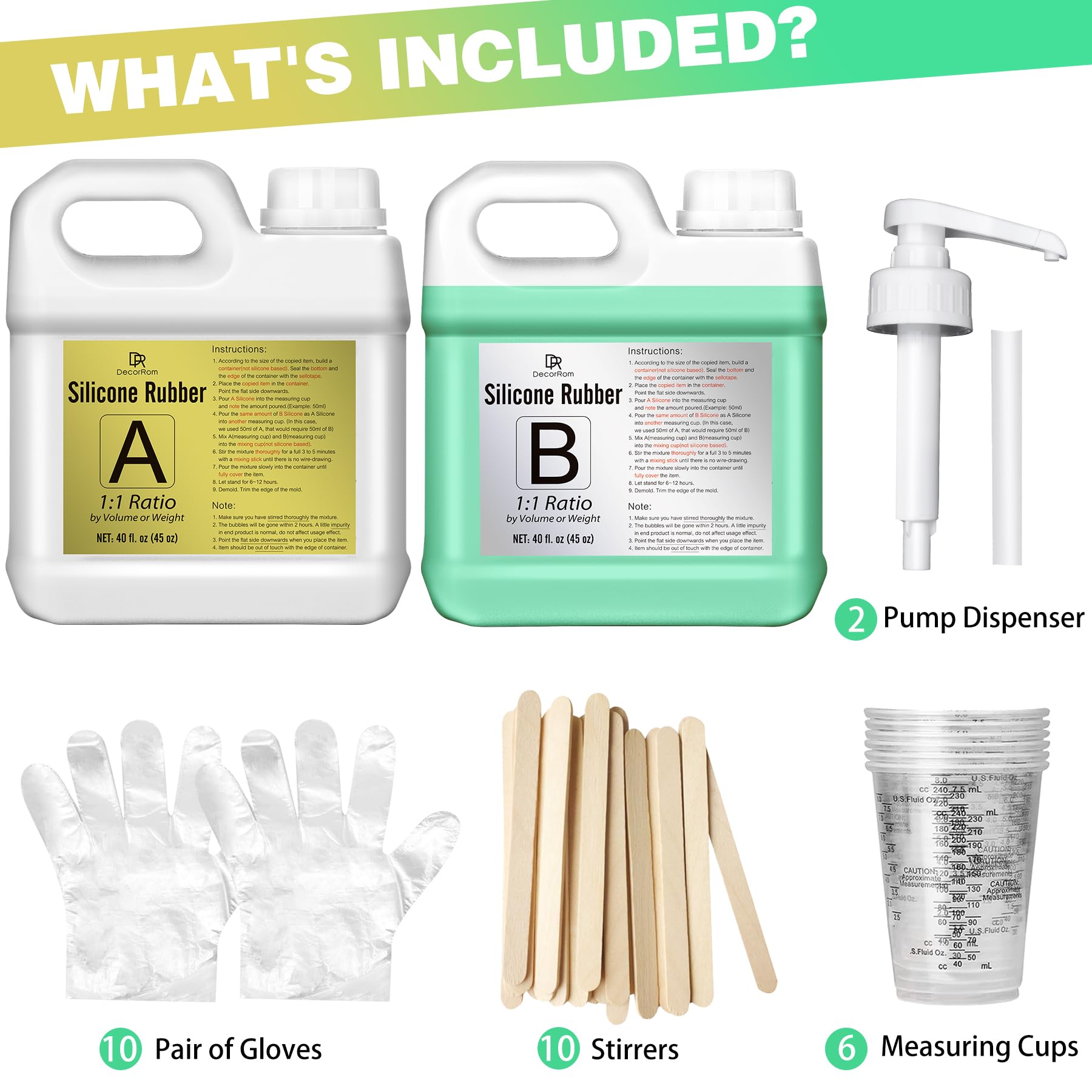 Abformsilikon Flüssiger Silikon Kautschuk - 2.4L (90oz) Elastisches Silikonform für Harz, Seife & Kerzen - 1:1 Mischverhältnis mit Pumpe - Ideal für Gießformen, DIY Handwerk & Modellbau (Grün)
