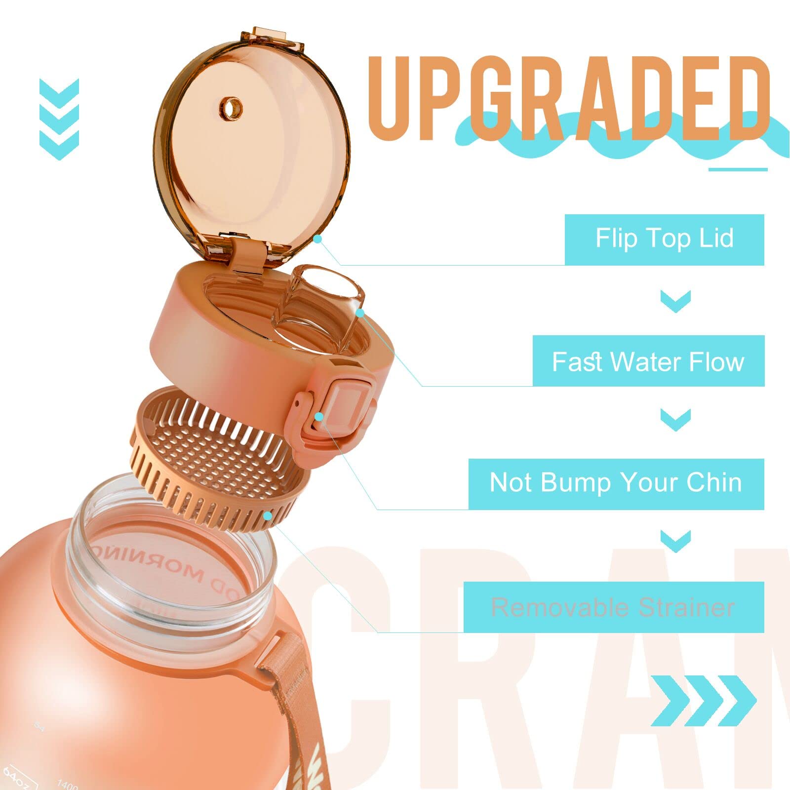 WEMEET Borraccia 2L con Filtro [Tritan Senza BPA], Motivazionale Borraccia Sportiva 2 Litro con Marcatori di Tempo, Bottiglia Acqua Sportiva per Palestra, Campeggio, Yoga, Picnic Arancia Verde