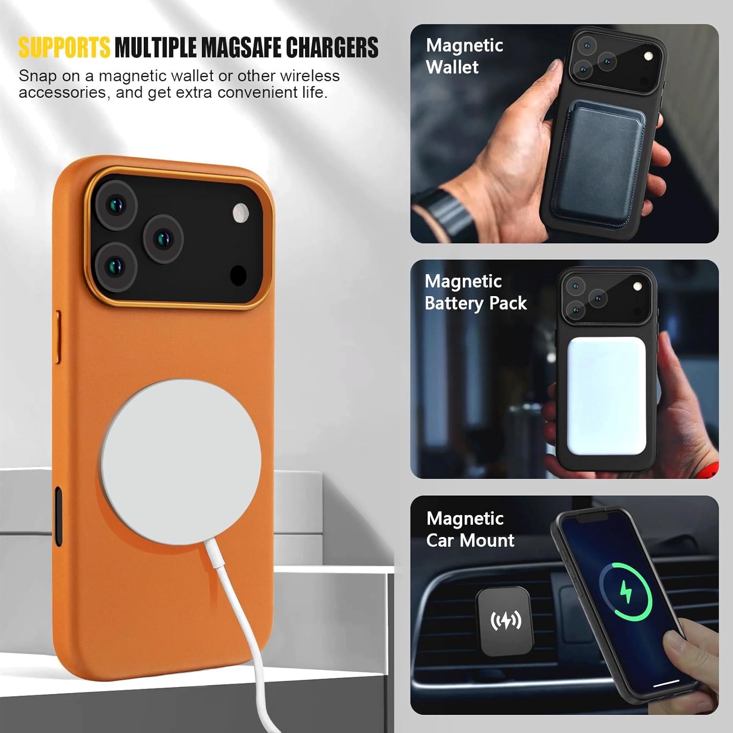 for iPhone 17 Pro Leather Case with Ai Camera Control Button Compatible with Magsafe, Top Grain Leather, Slim Fit Shockproof, Metal Buttons & Camera Bump Frame Protective Cover Brown - Image 4