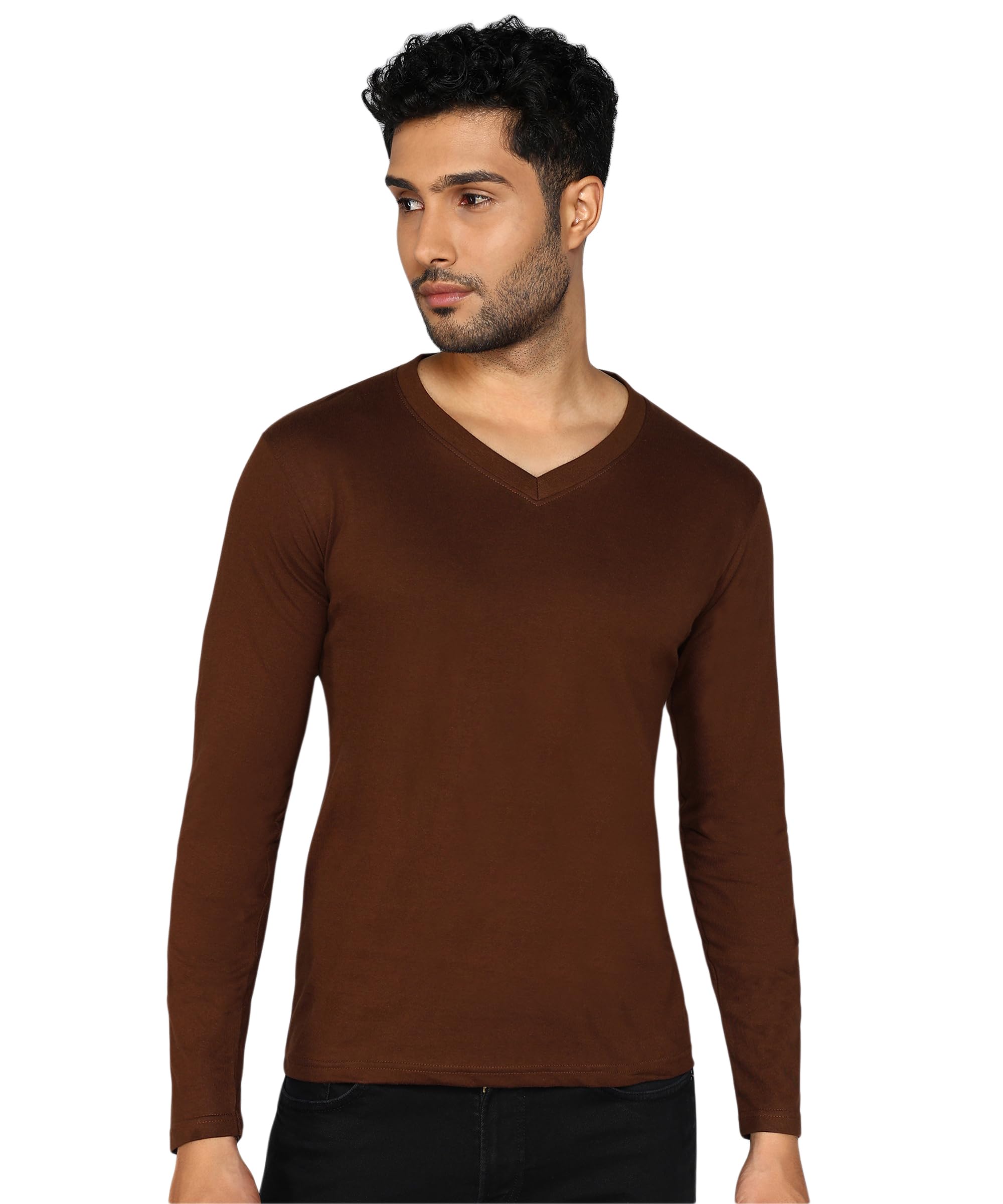 Men's Cotton Plain V Neck Full Sleeve T-Shirt-image-19