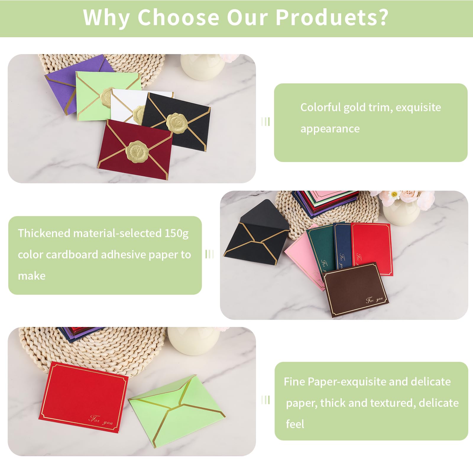 Pack of 50 Colourful Mini Envelopes, 7.5 x 10 cm, V-Flap Envelopes - Image 4