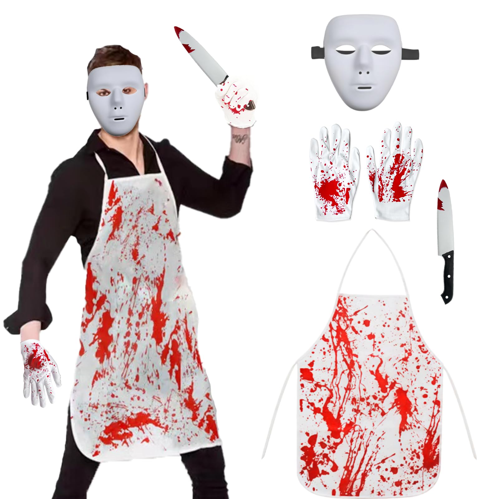 Beafaeur Halloween Costume Men's Horror, Halloween Butcher Apron Scary Accessories, with Mask Horror, Cleaver, Serial Killer Costume for Adults, Halloween, Carnival, Party, Cosplay
