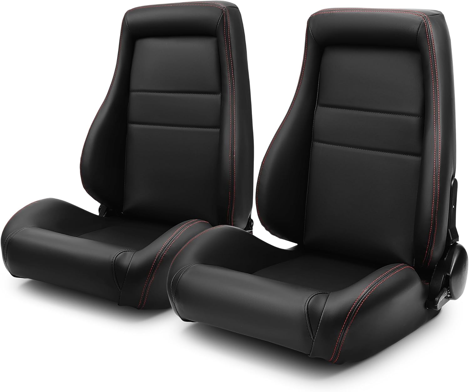 ModifyStreet Universal Classic Plain Black PVC Reclinable OBS Style Seats Pair