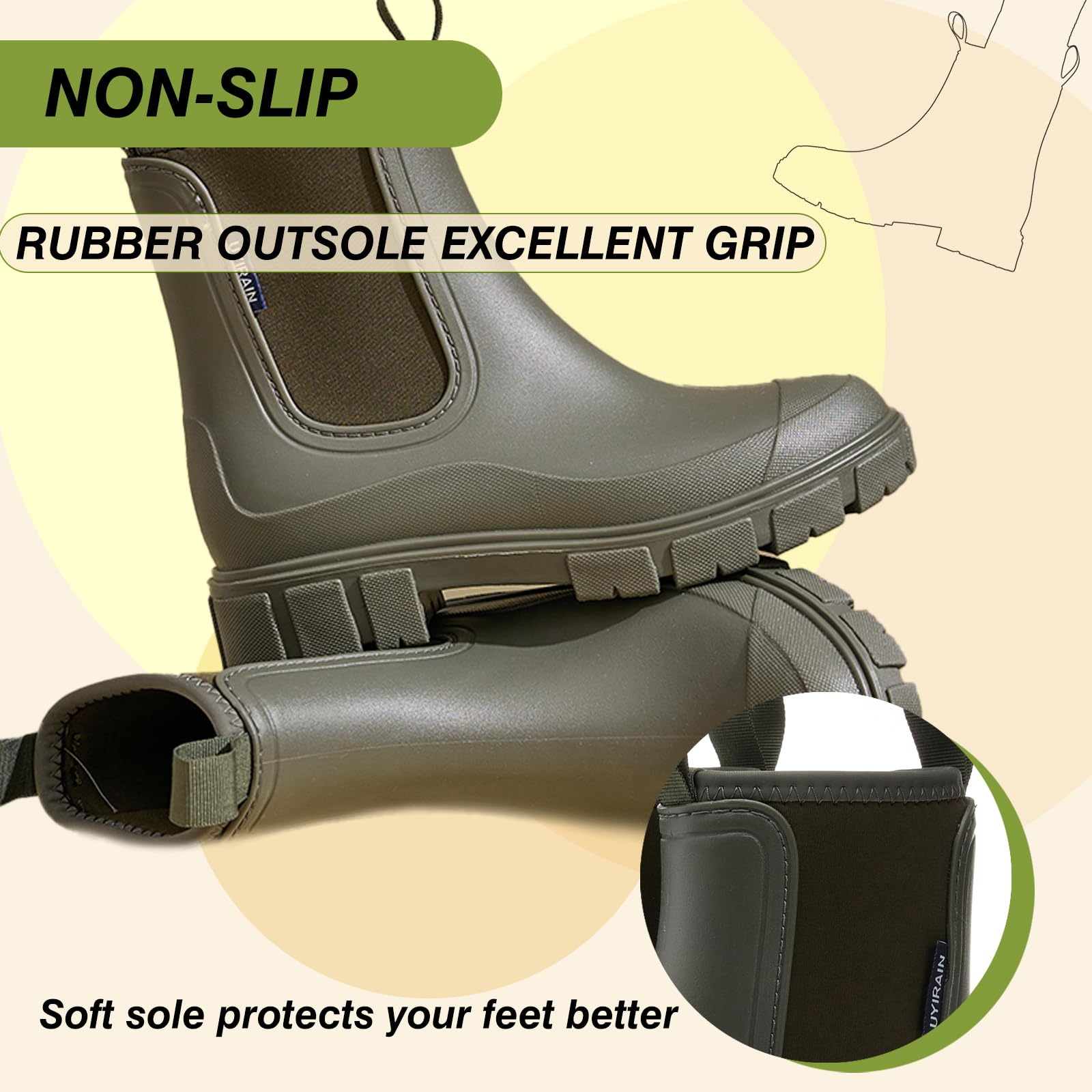 AONEGOLD Stivali Pioggia Donna Impermeabile Antiscivolo Leggere Comode Stivali Gomma Moda Pioggia per Esterni Giardinaggio Boots