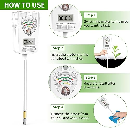 Miniatura 5 de Medidor de humedad del suelo, 7 en 1, humedad del suelopHfertilidadtemperatura del sueloluztemperatura del aireprobador de humedad, kits de