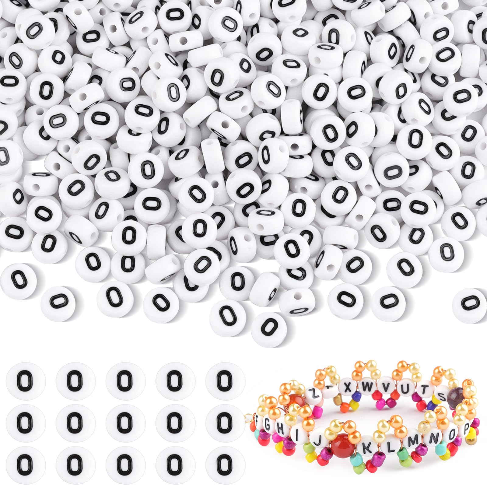 500 Stück Buchstabenperlen O für Armbänder, BuchstabenPerlen zum Auffädeln, Rund Acryl Spacer Perlen für Armbänder Selber Machen, DIY Schmuck und Basteln
