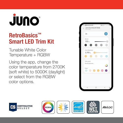 Miniatura 91 de Juno RB4 SWW5 MW M6 RetroBasics - Kit de molduras de luz descendente, LED blanco conmutable, moldura deflectora, CCT conmutable, 2700K, 3000K, 4000K
