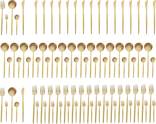 Luxury Gold - Juego de 18 cubiertos de acero inoxidable, 90 piezas, apto para lavavajillas